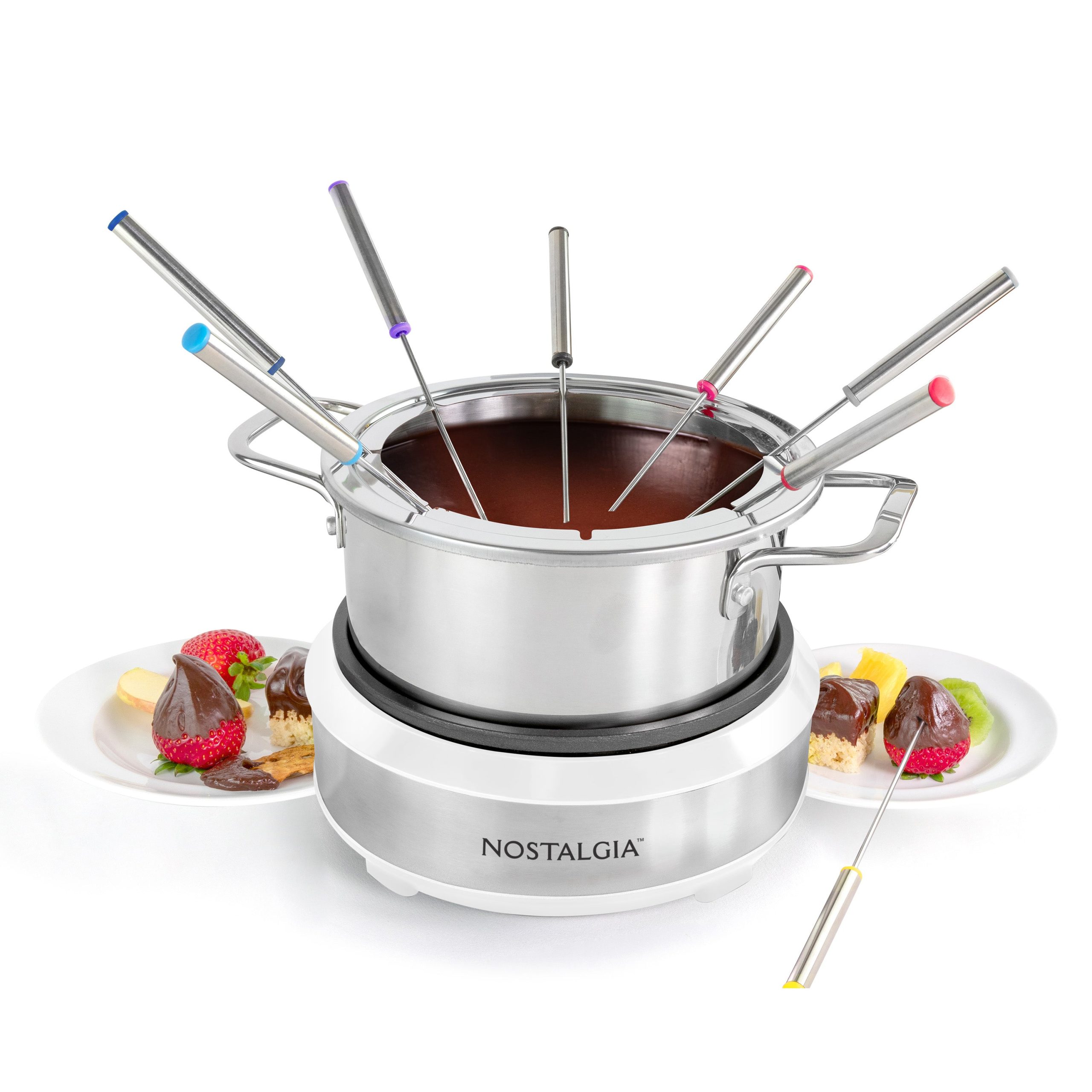 8-Cup Electric Fondue Pot Set for Cheese & Chocolate - 8 Color-Coded Forks. Temperature Control - Image 2