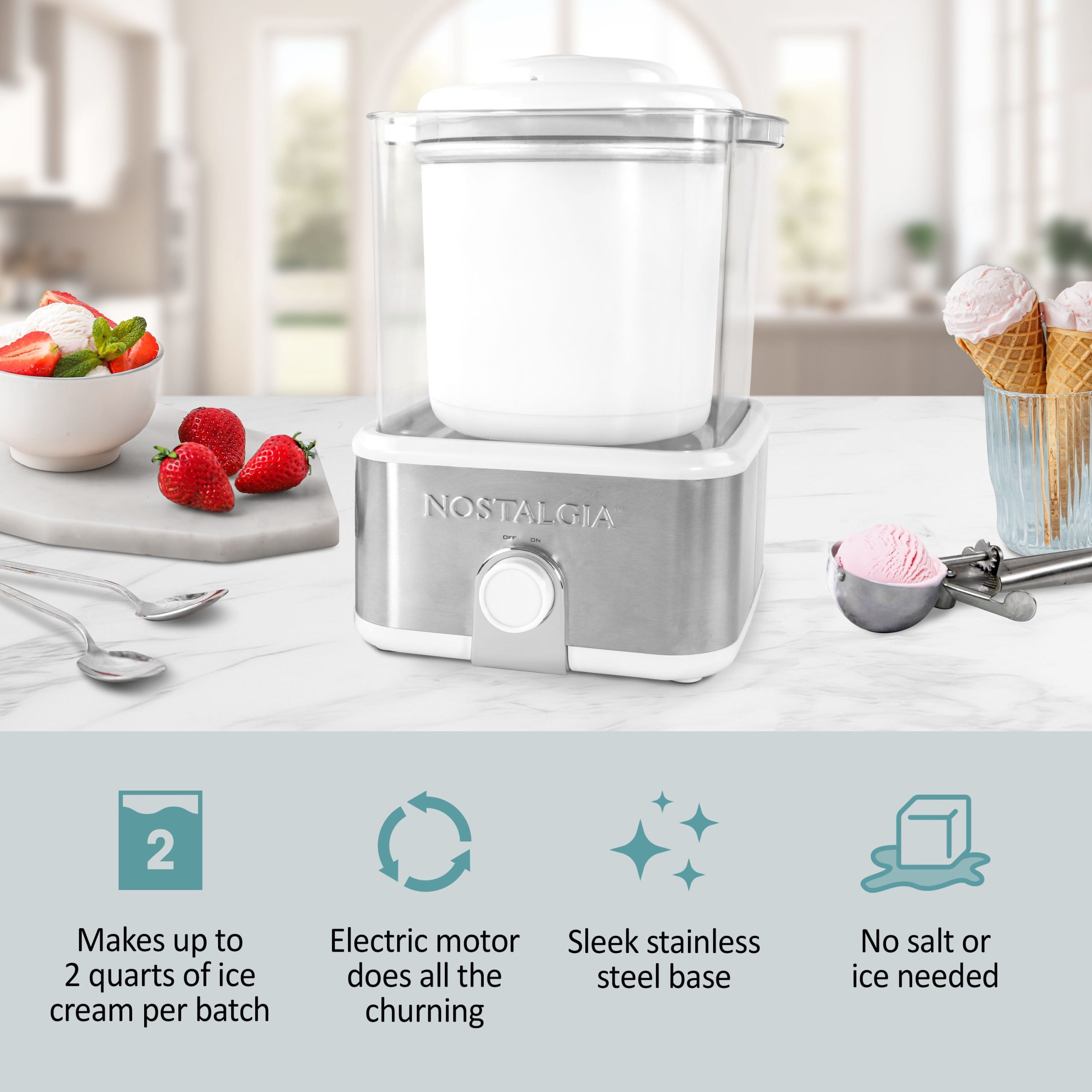 Nostalgia 2 Qt Stainless Steel Ice Cream Maker - Image 5