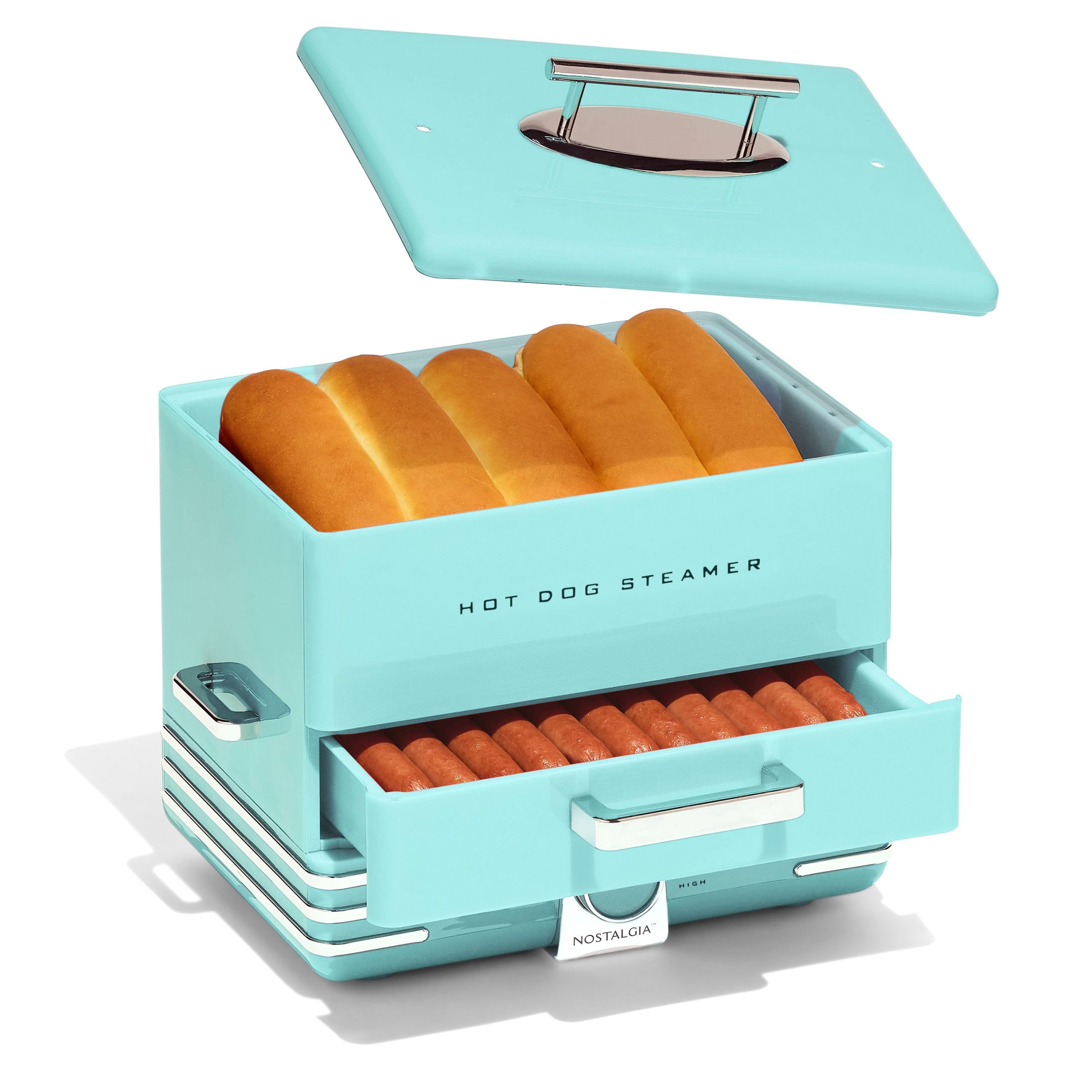 Large Diner Style Hot Dog Steamer. 20 Hot Dogs. 6 Buns. Aqua