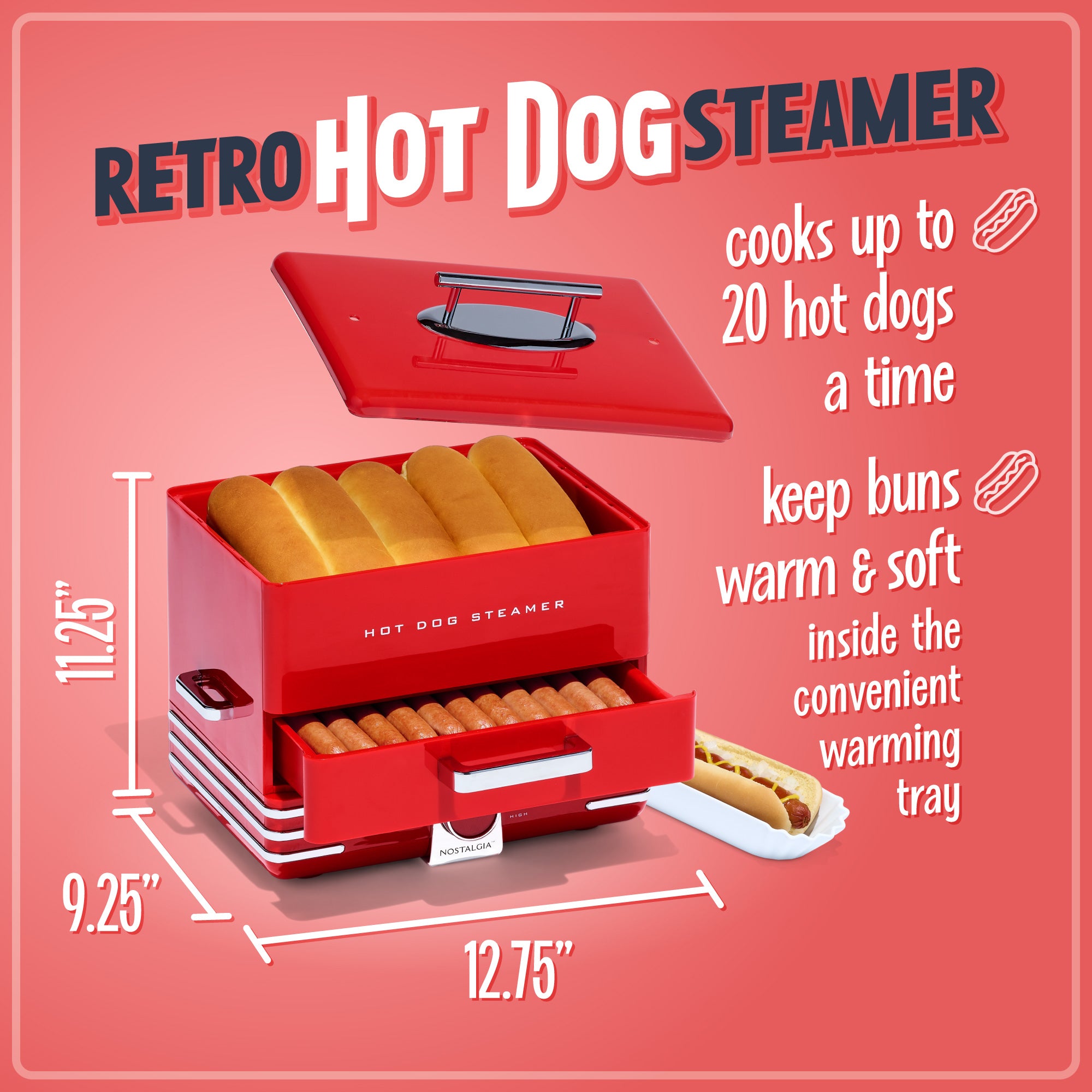 Large Diner Style Hot Dog Steamer - Image 3