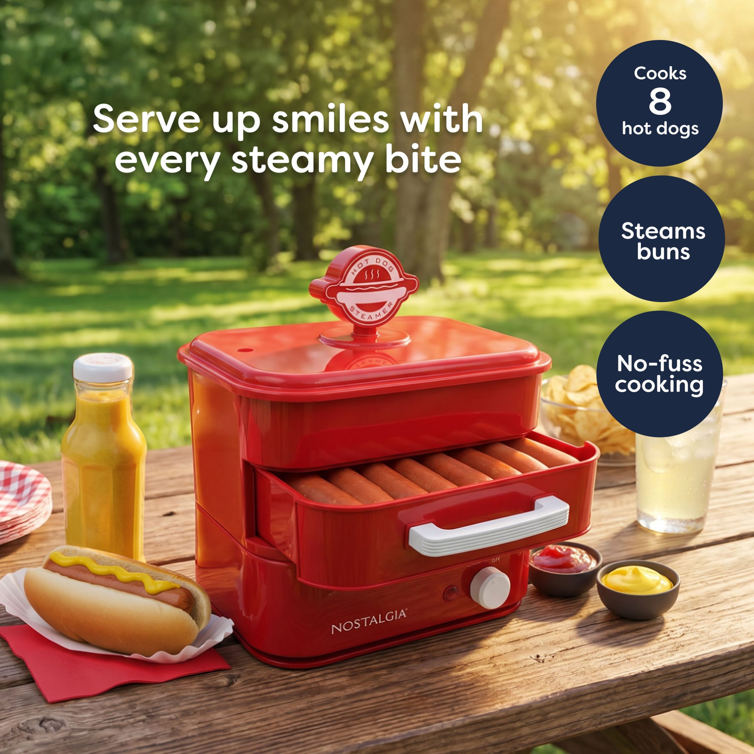 Nostalgia Hot Dog Steamer and Bun Warmer - Image 2