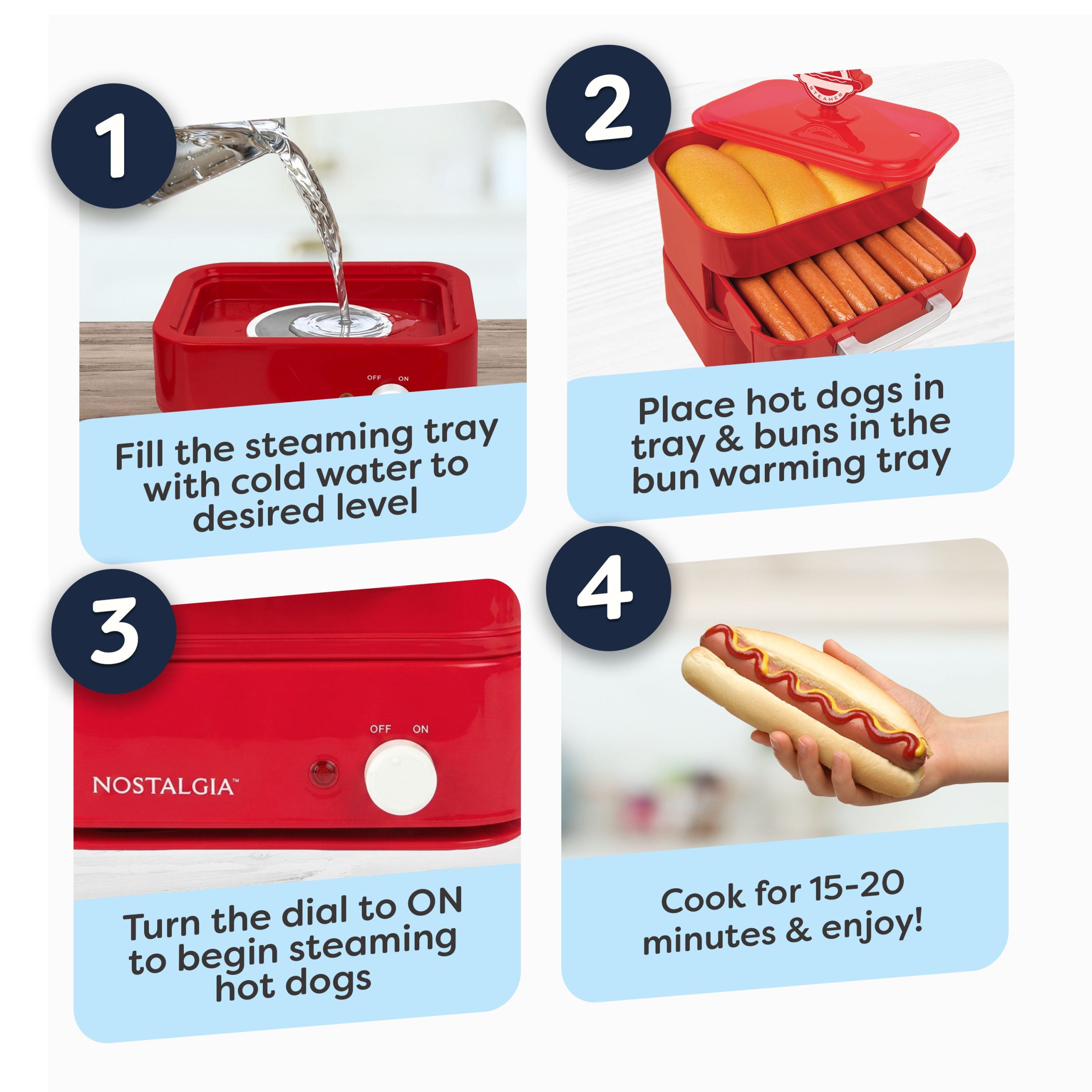 Nostalgia Hot Dog Steamer and Bun Warmer - Image 3