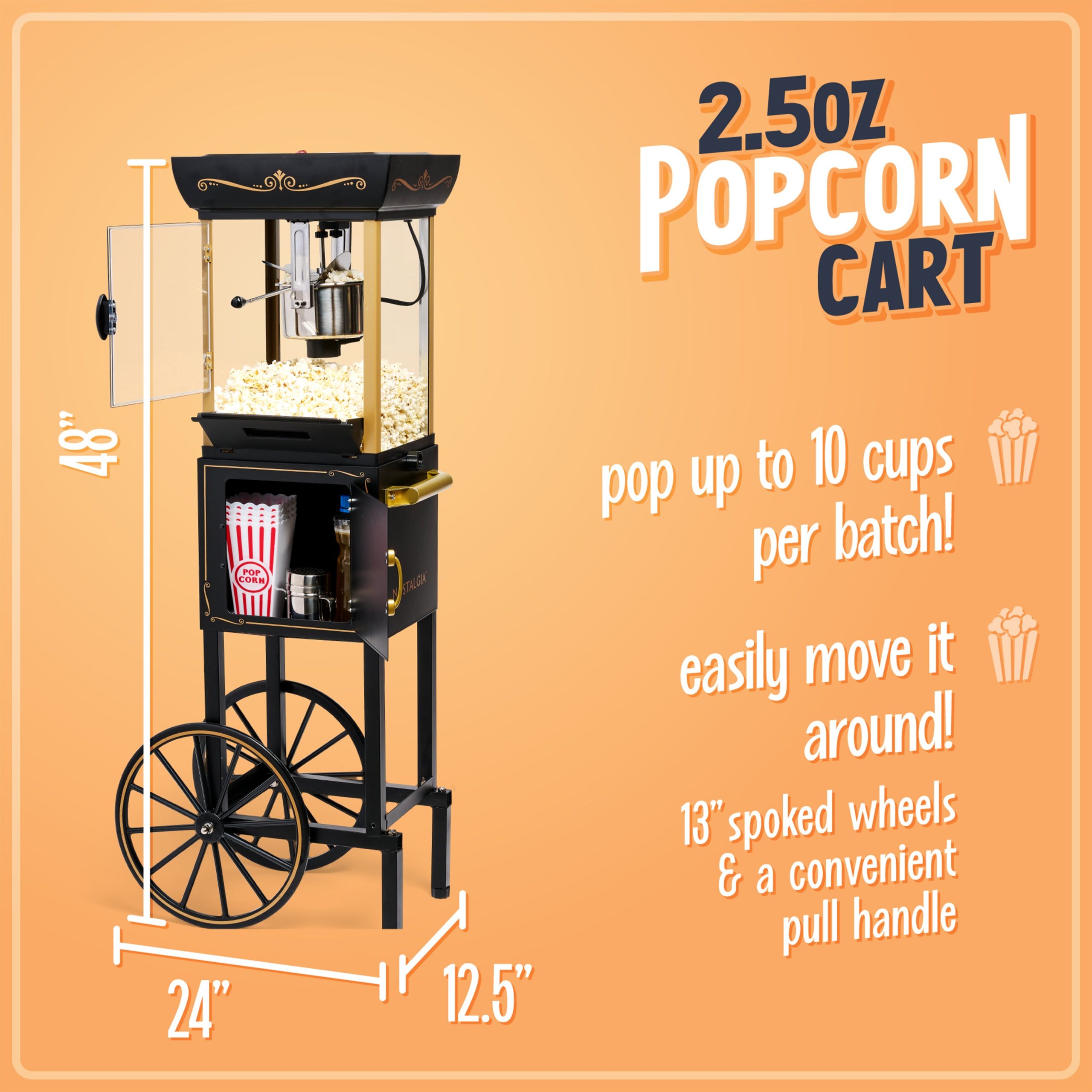 Nostalgia 2.5-Ounce. 10-Cup Popcorn Cart. 48-Inch - Image 2