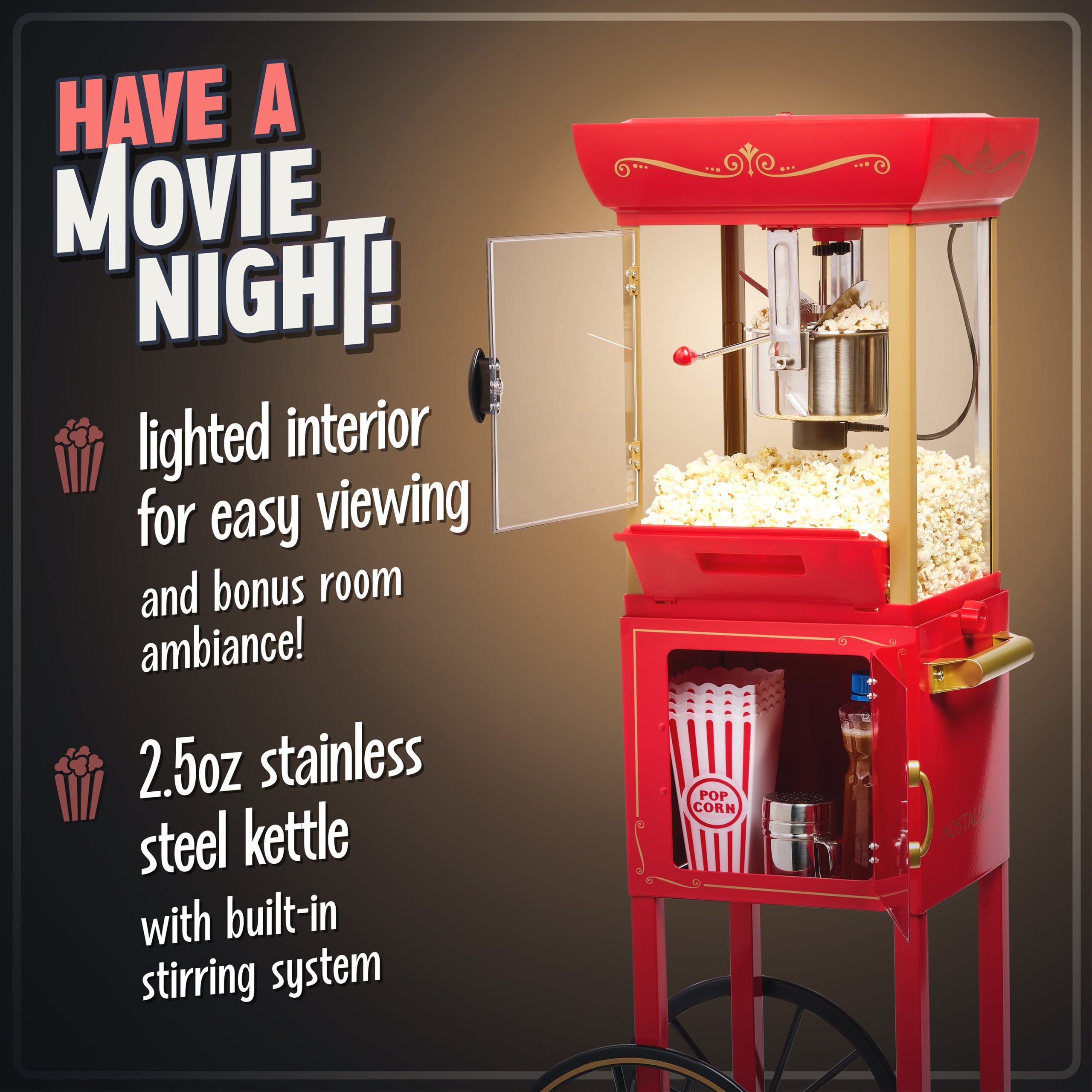 Nostalgia 2.5-Ounce. 10-Cup Popcorn Cart. 48-Inch - Image 3