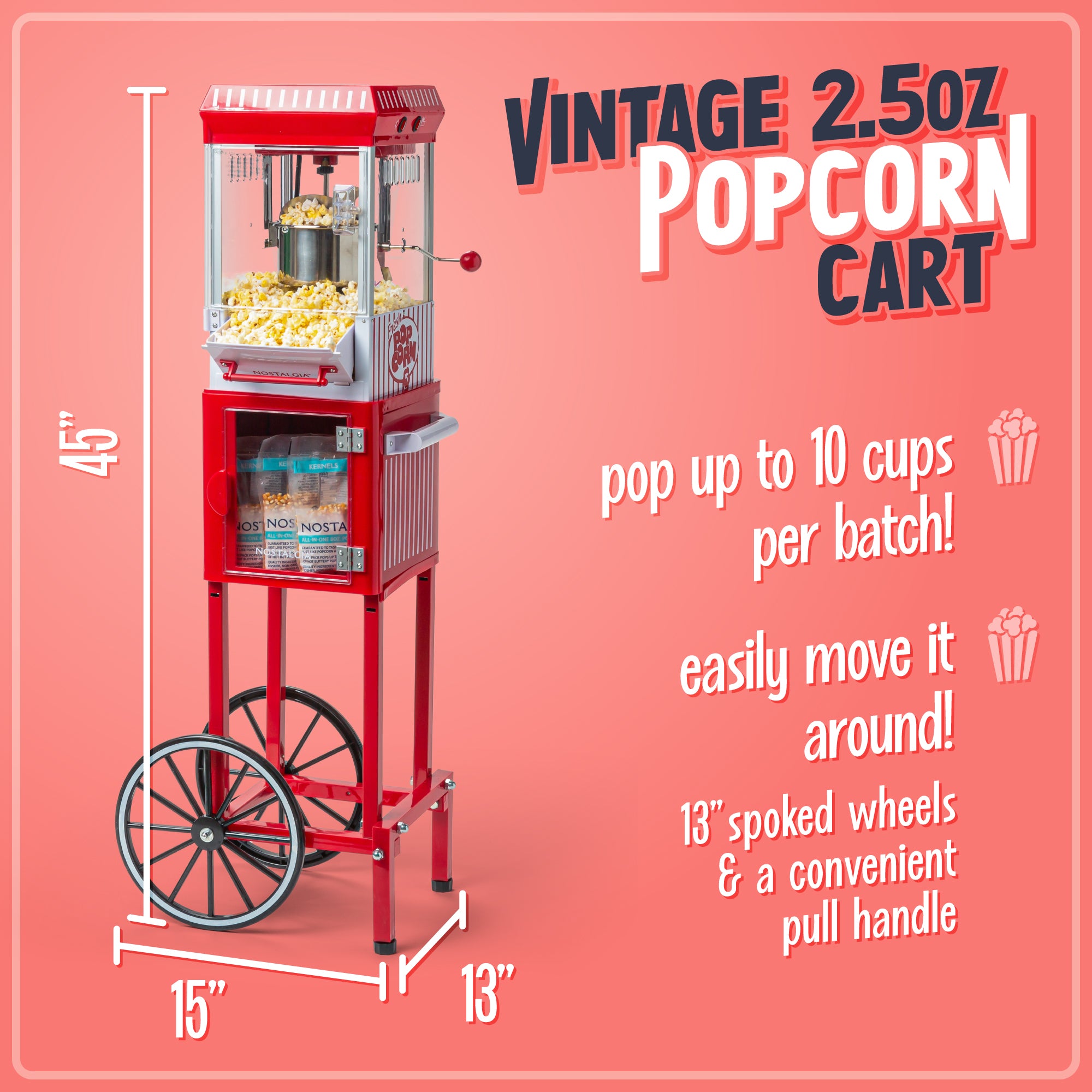 Vintage 2.5-Ounce Popcorn Cart. 45-Inches Tall - Image 3