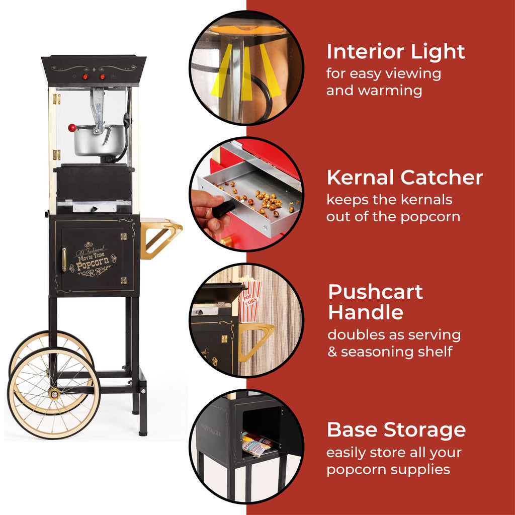 Vintage Professional Popcorn Cart - NEW 8-Ounce Kettle - 53 Inches Tall - Black - Image 5