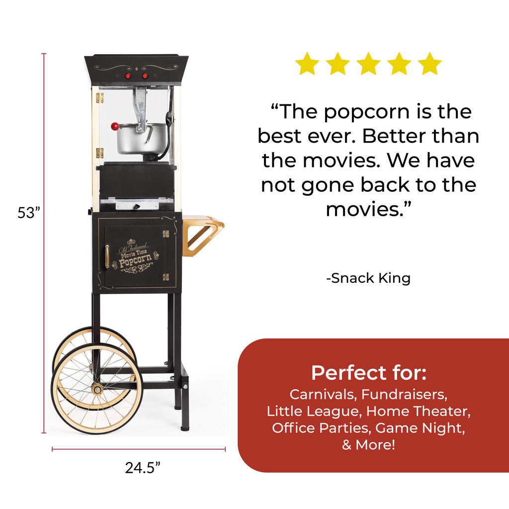Vintage Professional Popcorn Cart - NEW 8-Ounce Kettle - 53 Inches Tall - Black - Image 8