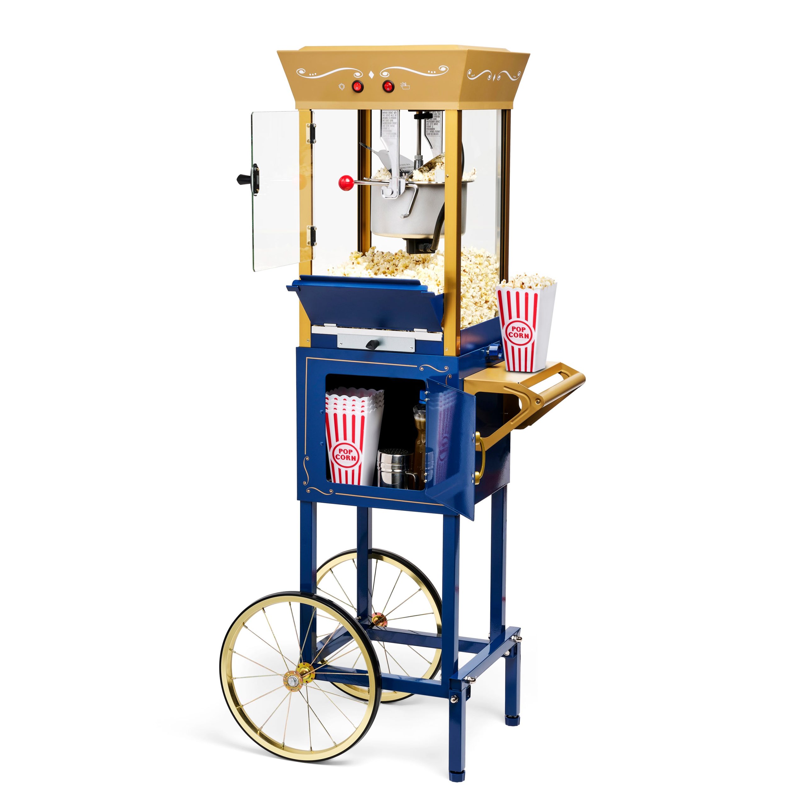Nostalgia Vintage Professional Popcorn Cart - NEW 8-Ounce Kettle - 53 Inches Tall. Navy