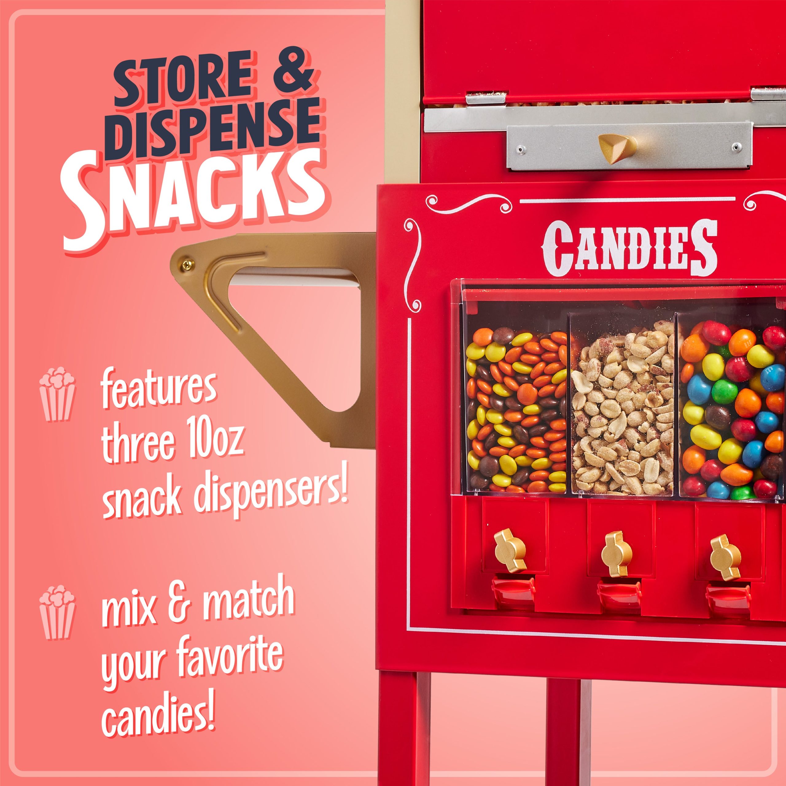 Nostalgia 53-Inch Popcorn Cart with Candy Dispenser. Red - Image 5