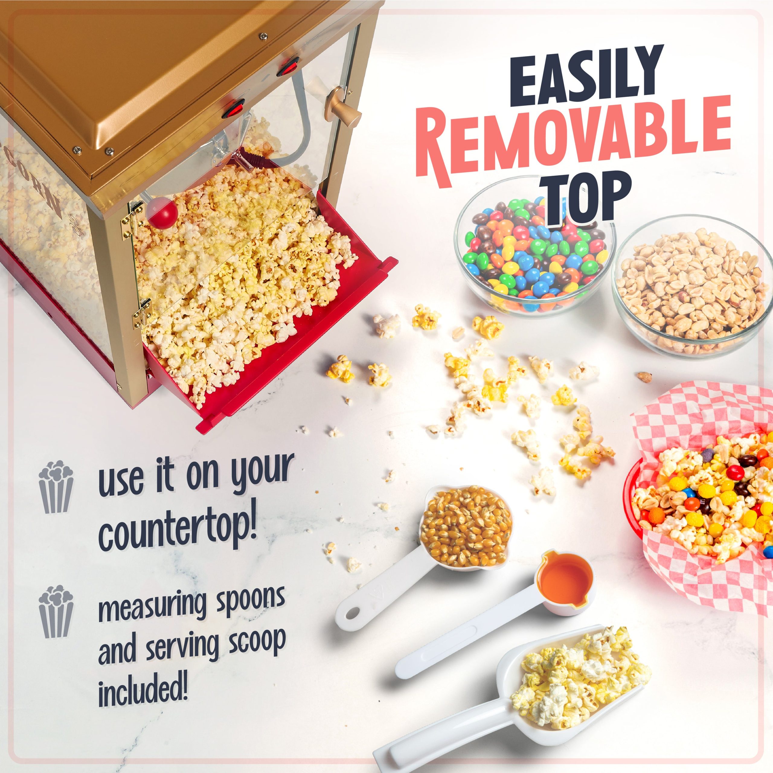 Nostalgia 53-Inch Popcorn Cart with Candy Dispenser. Red - Image 7