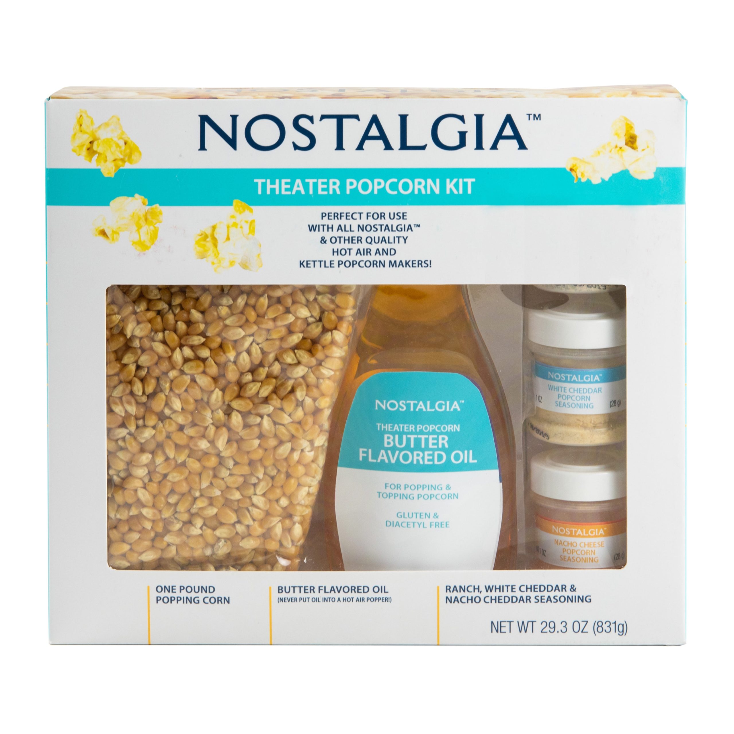 Hot Air & Kettle Popcorn Kit. 3 Seasonings . Oil. Popcorn Kernels