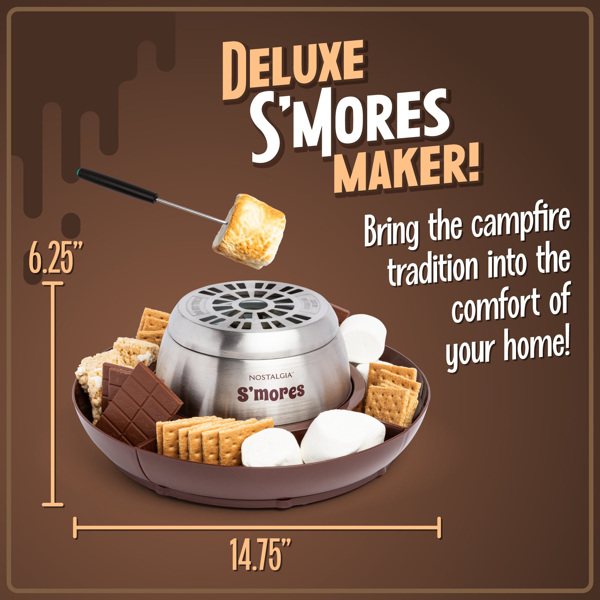 Indoor Electric Stainless Steel S'mores Maker with 4 Lazy Susan Compartment Trays for Graham Crackers. Chocolate. Marshmallows and 4 Roasting Forks - Image 3