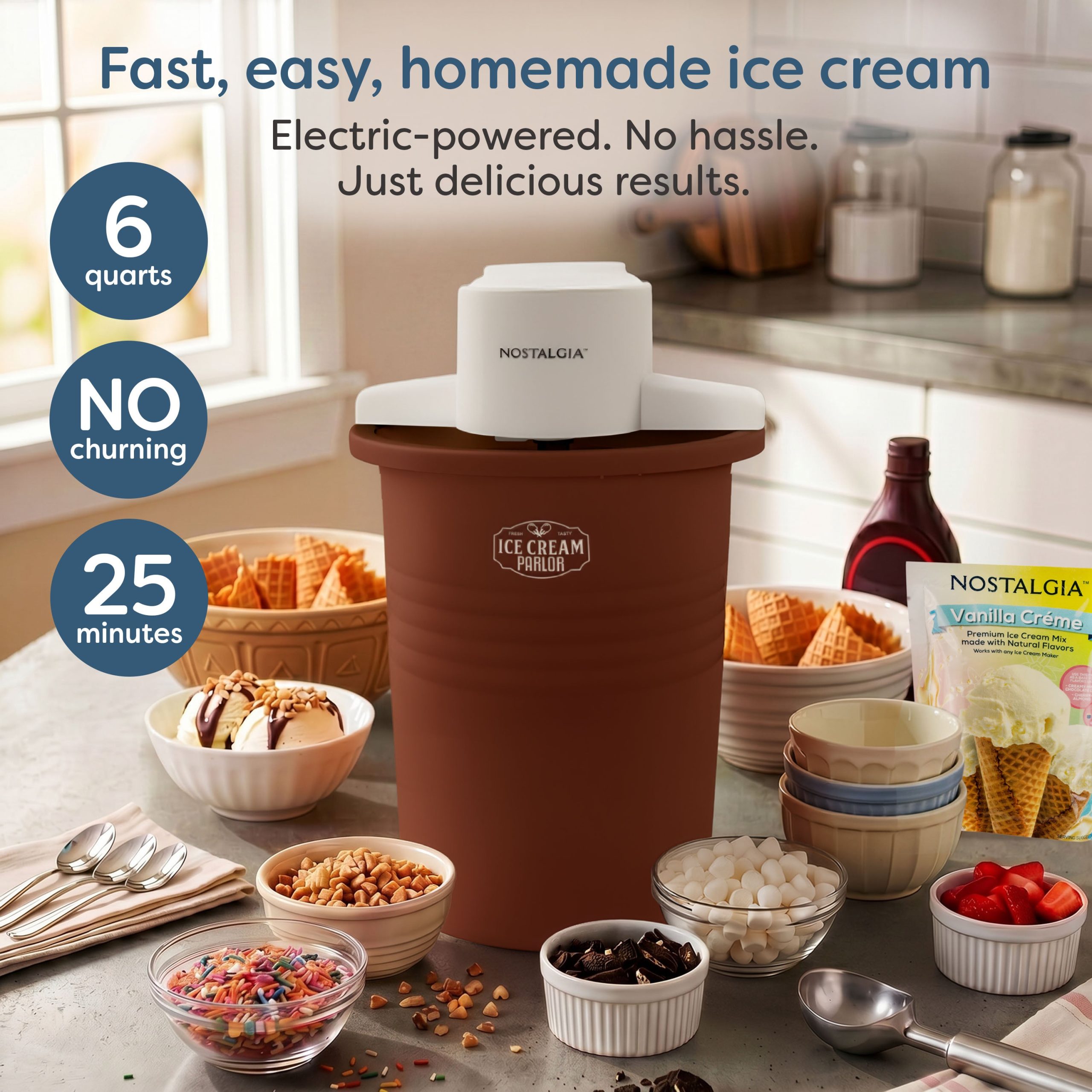 6-Quart Parlor Electric Ice Cream Maker - White and Dark Brown - Image 2