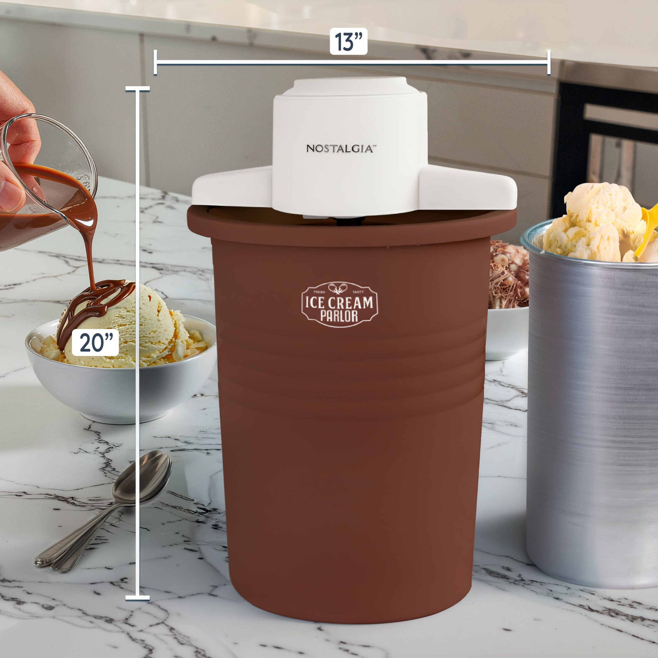6-Quart Parlor Electric Ice Cream Maker - White and Dark Brown - Image 9