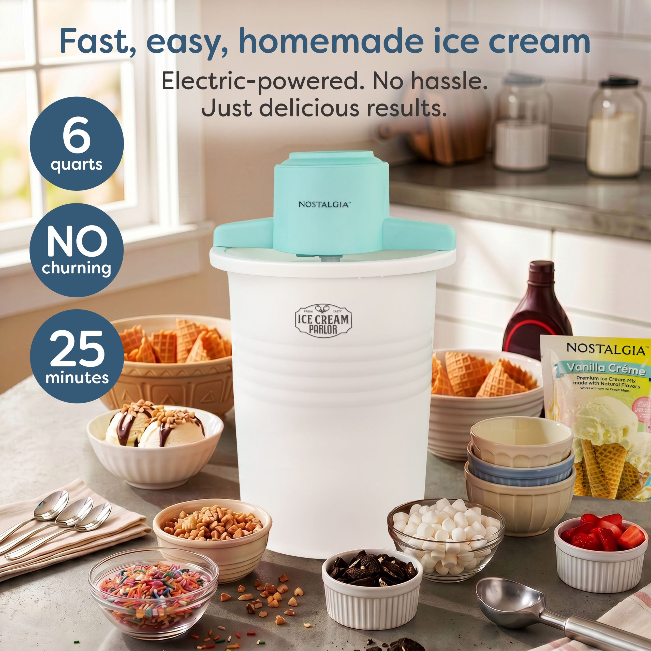 6-Quart Parlor Electric Ice Cream Maker - Blue & White - Image 2