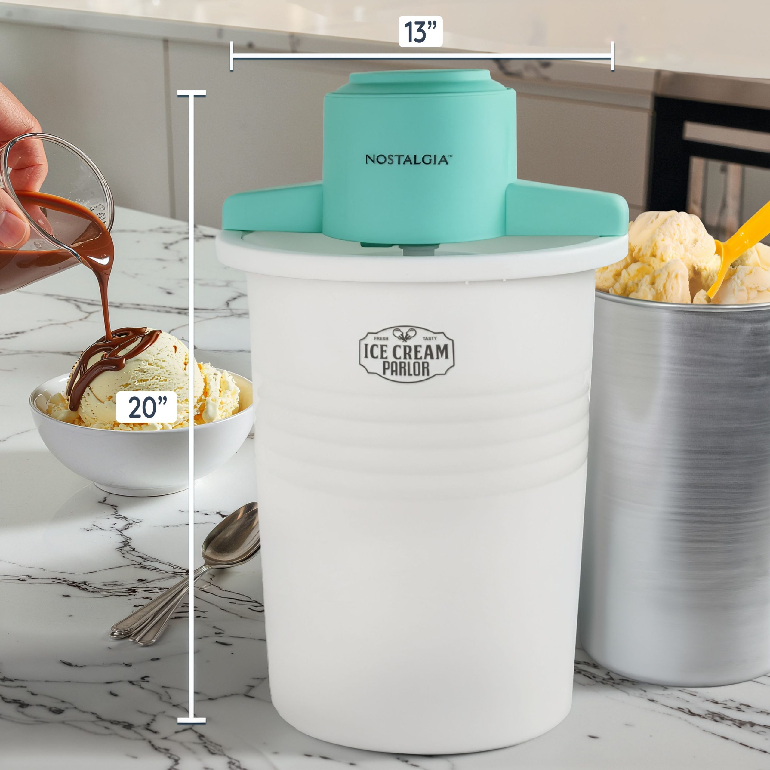 6-Quart Parlor Electric Ice Cream Maker - Blue & White - Image 8