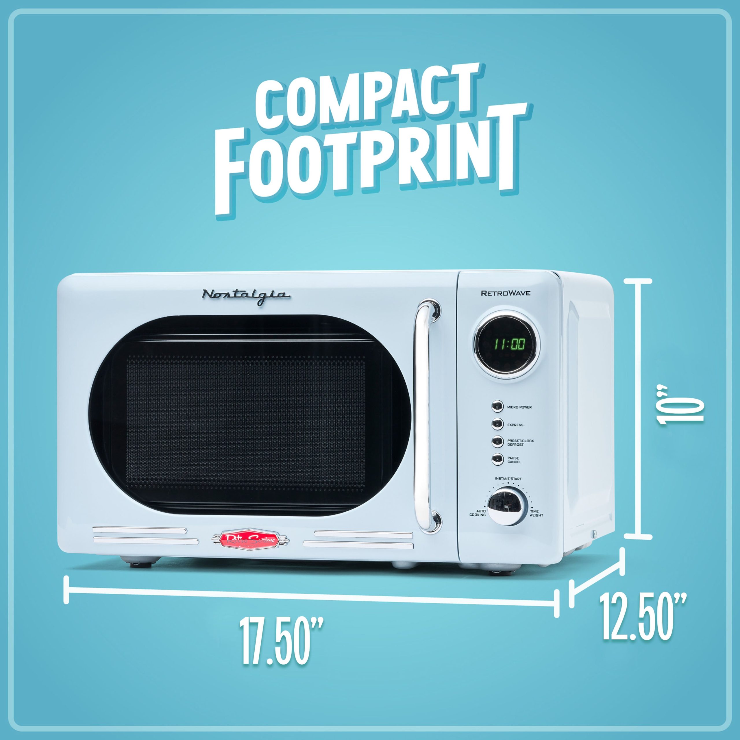 Nostalgia Retro 0.7 Cubic Foot 700-Watt Countertop Microwave Oven - Blue - Image 5