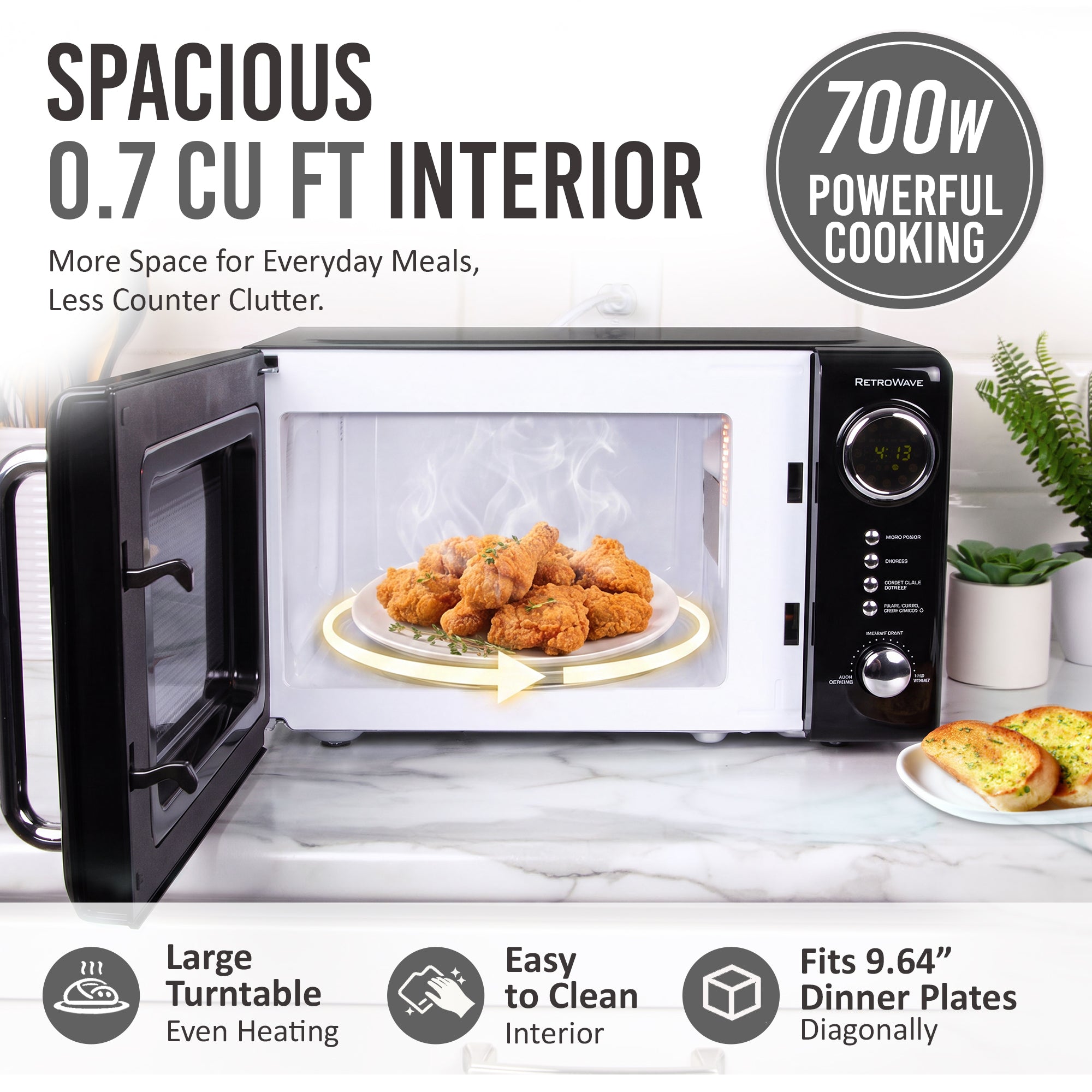 Retro 0.7 cu. ft. 700-Watt Countertop Microwave Oven - Image 5