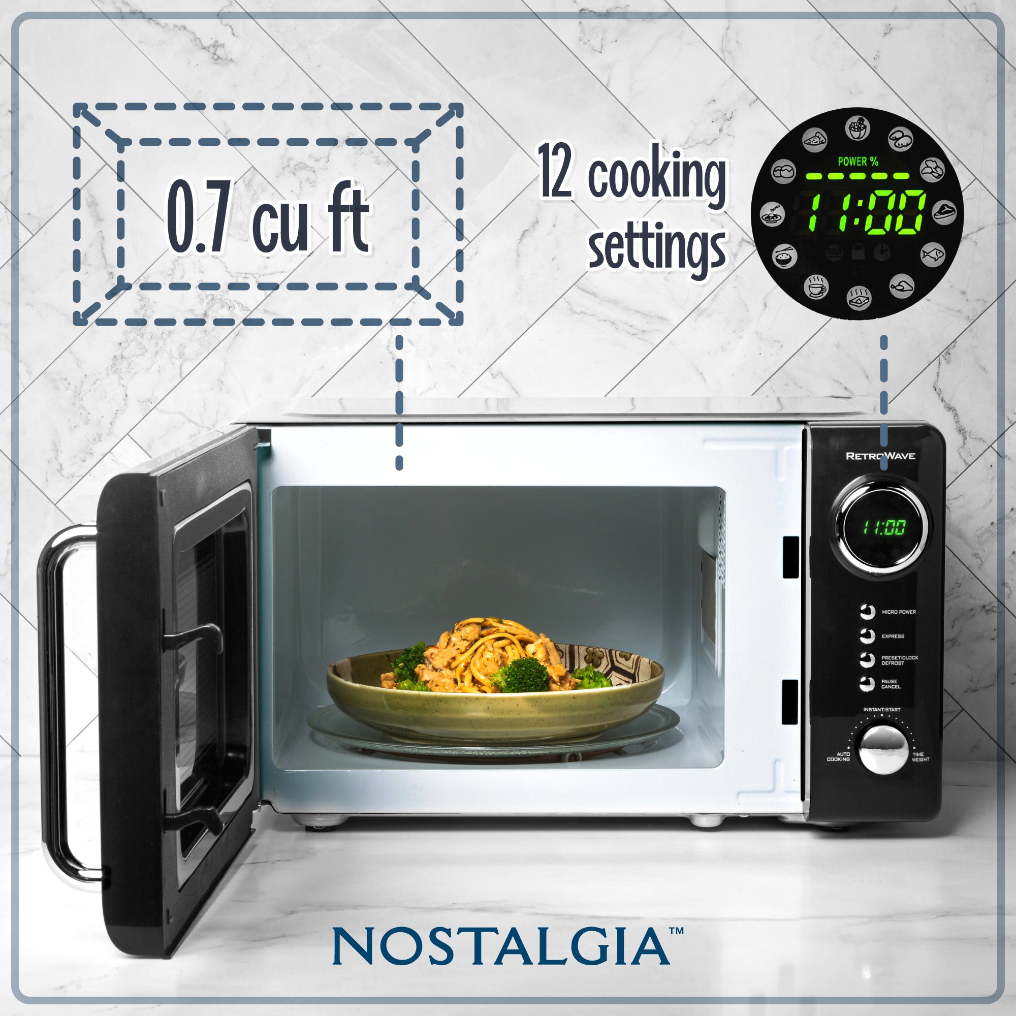 Retro 0.7 Cubic Foot 700-Watt Countertop Microwave Oven - Black - Image 4
