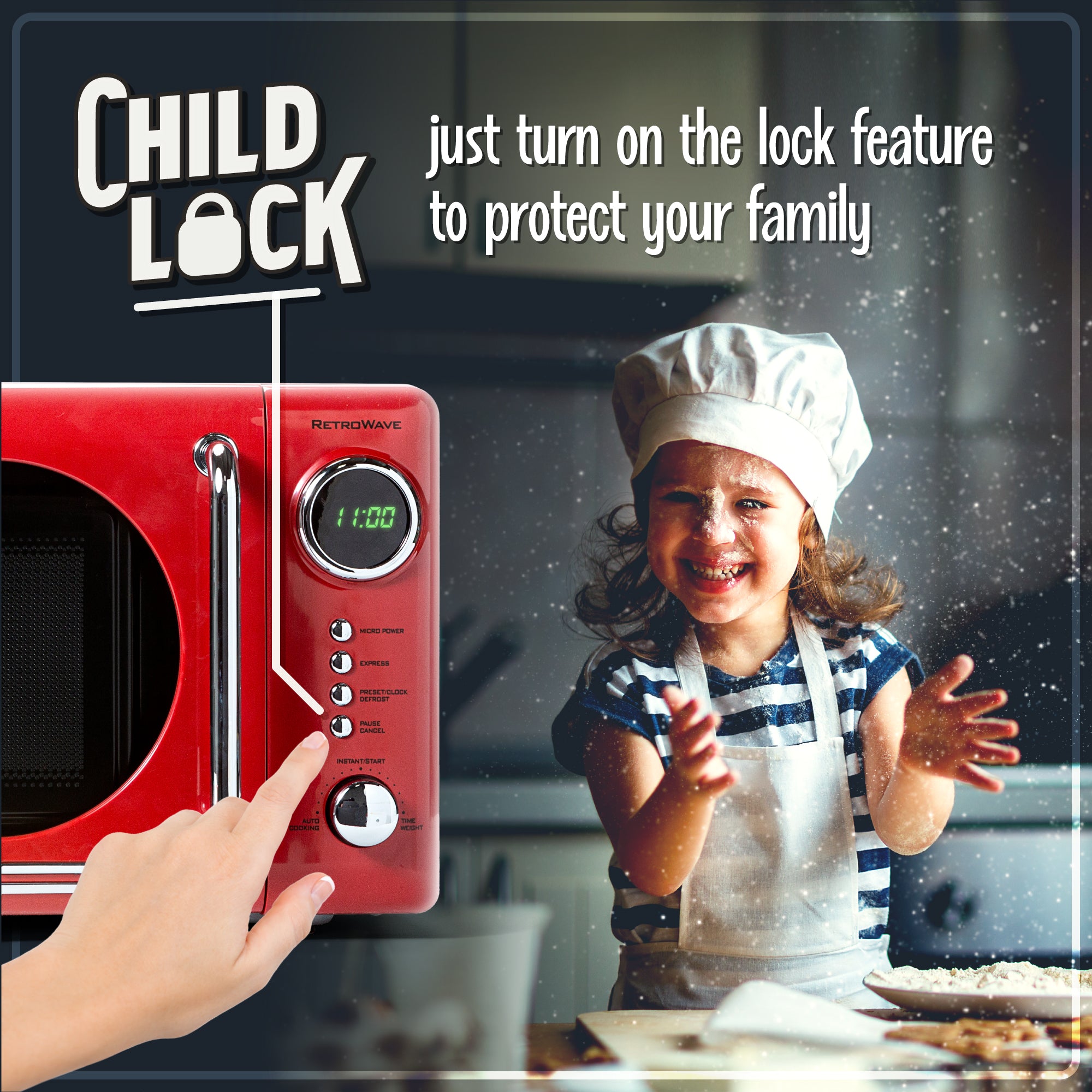 Retro 0.7 Cubic Foot 700-Watt Countertop Microwave Oven - Retro Red (Derivative) - Image 4