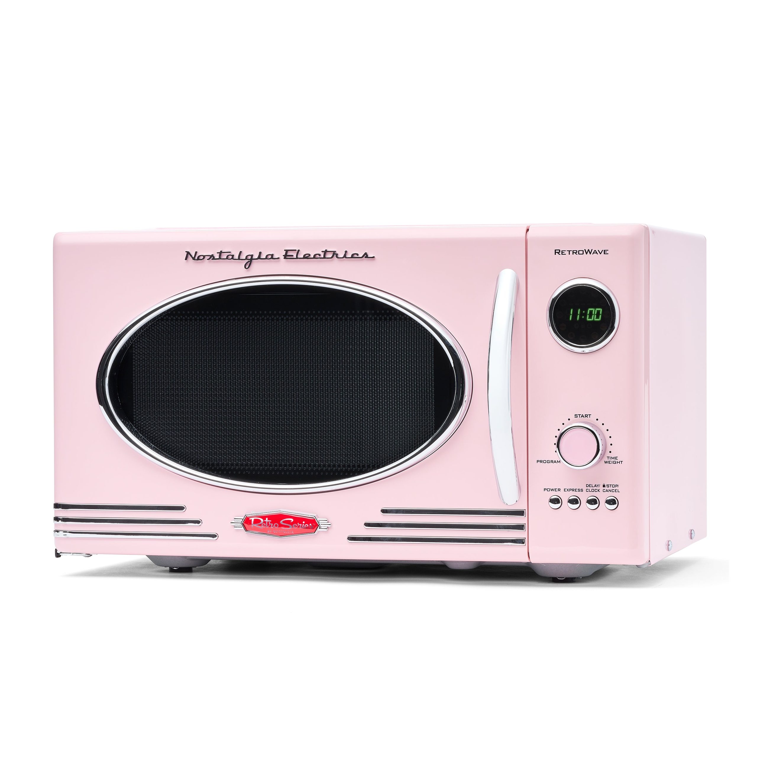 0.9 Cu. Ft. 800-Watt Retro Microwave Oven. Pink