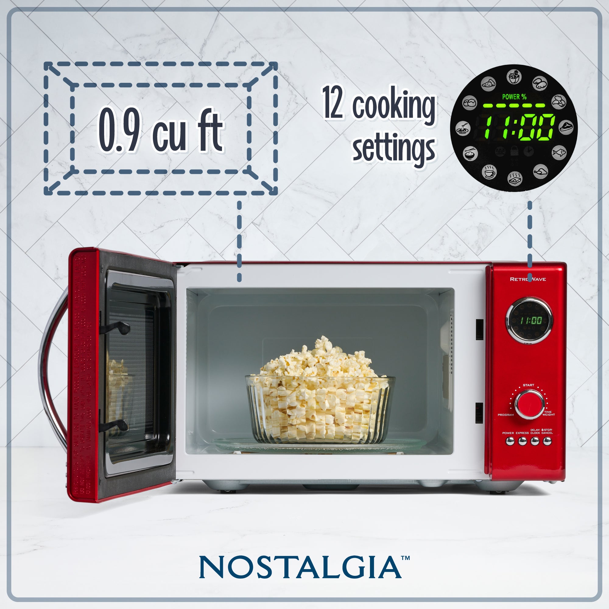 Retro 0.9 Cubic Foot 800-Watt Countertop Microwave Oven - Retro Red - Image 2