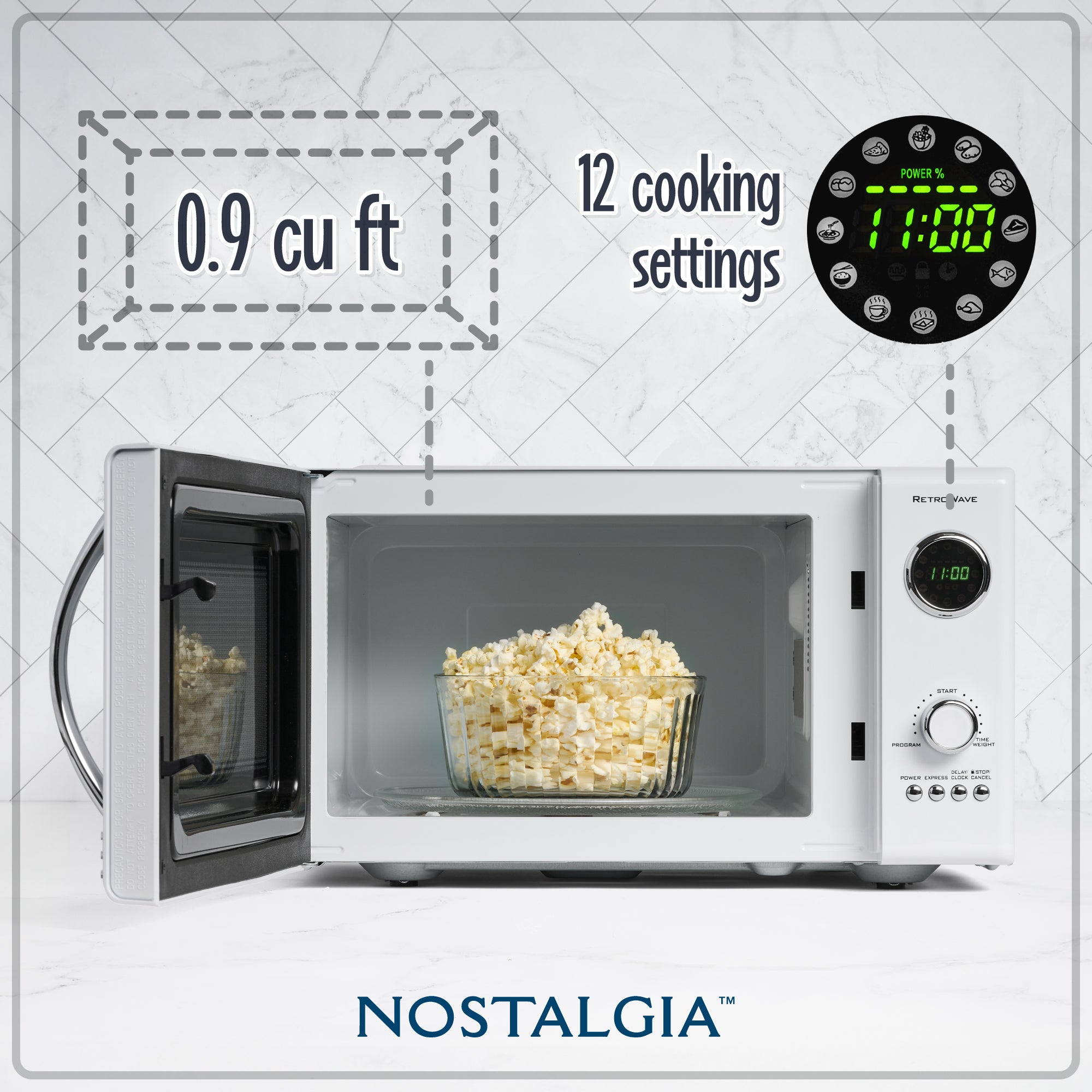 Retro 0.9 Cubic Foot 800-Watt Countertop Microwave Oven - White - Image 2