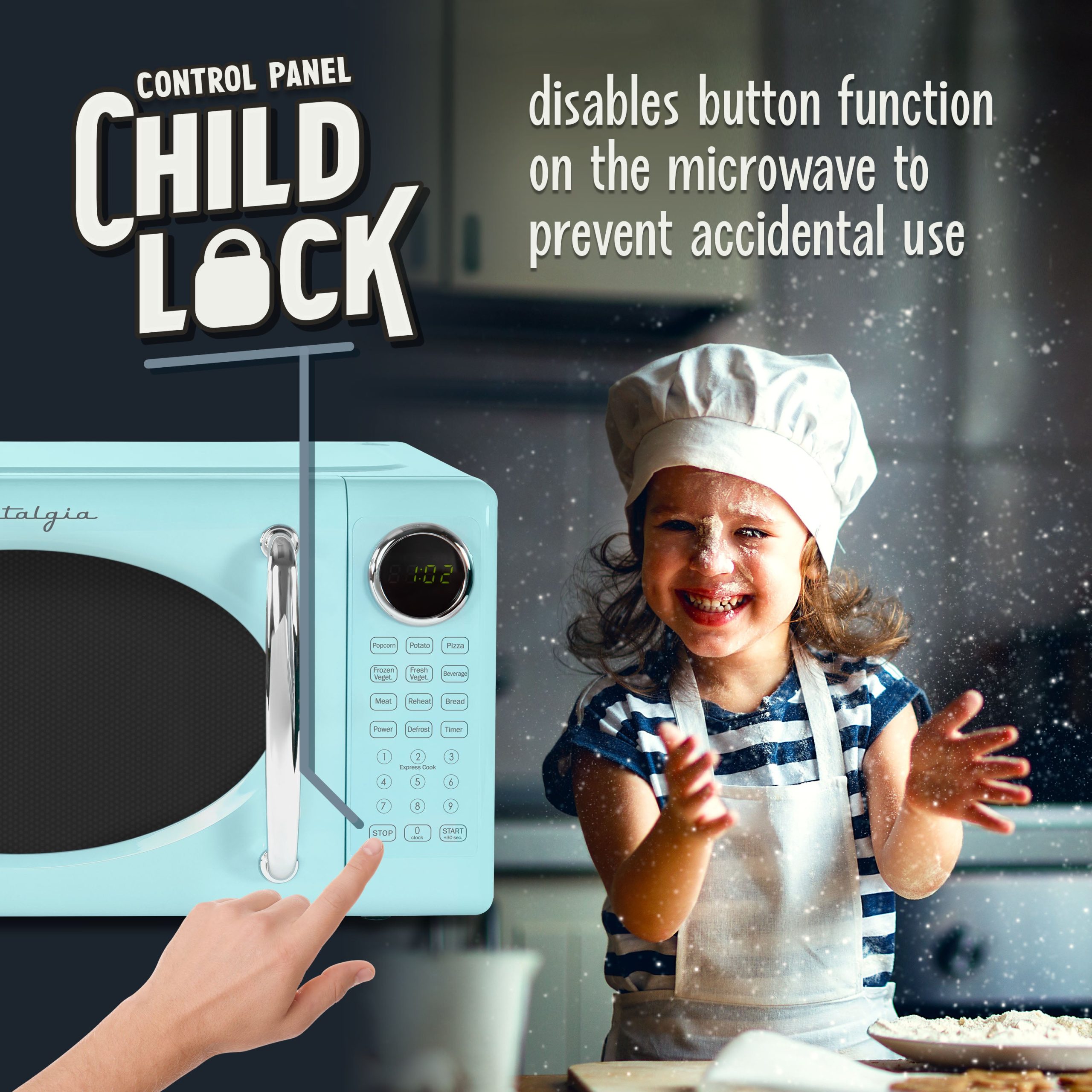 Retro Microwave Oven - 0.7 Cu Ft & 700-Watt Countertop Microwave with Glass Turntable. Child Safety Lock. 8 Auto-Cook Programs & Digital Clock - Image 4