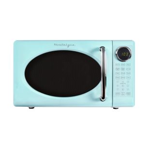 Retro Microwave Oven - 0.7 Cu Ft & 700-Watt Countertop Microwave with Glass Turntable. Child Safety Lock. 8 Auto-Cook Programs & Digital Clock