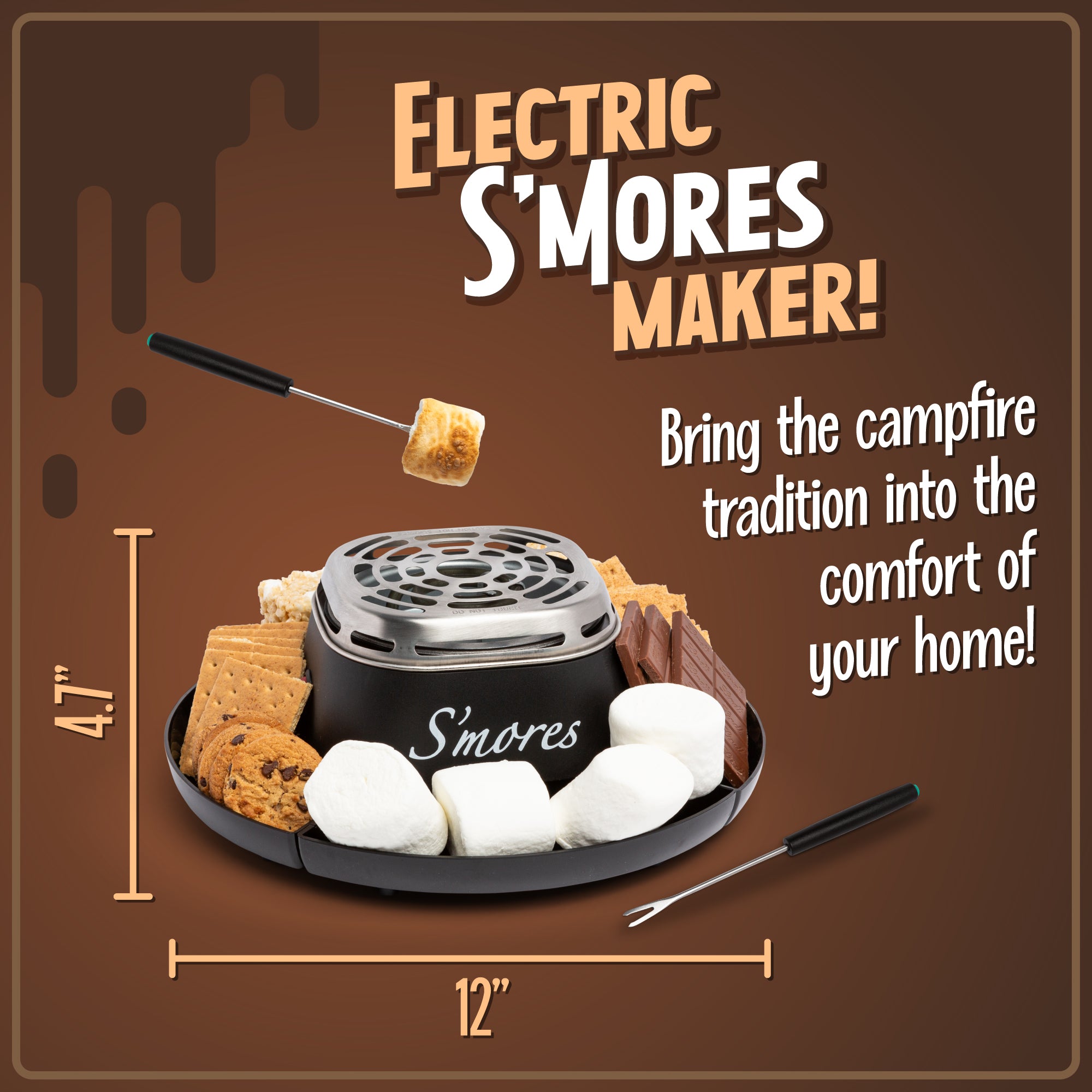 Indoor Electric Stainless Steel S'mores Maker with 4 Compartment Trays - Image 2