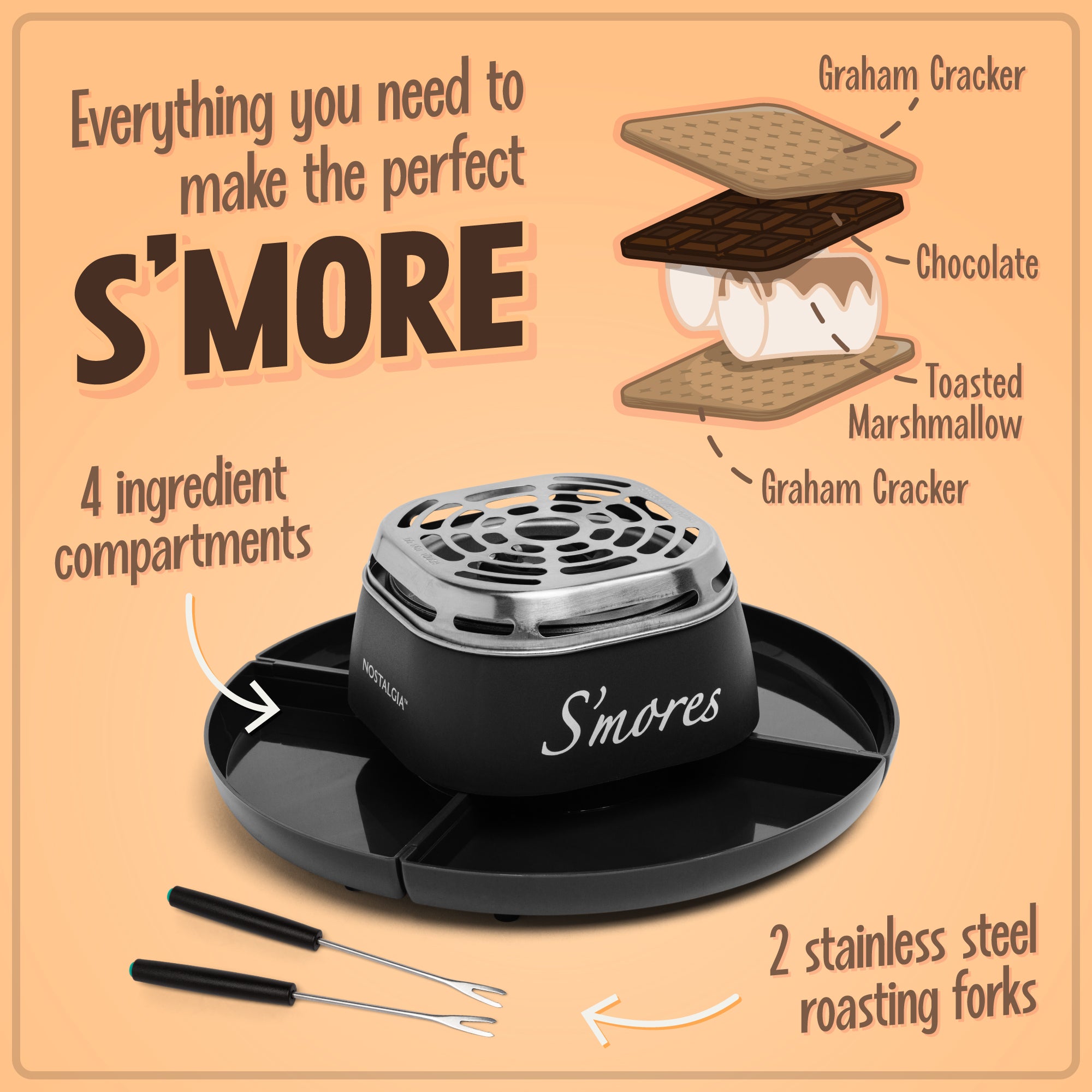 Indoor Electric Stainless Steel S'mores Maker with 4 Compartment Trays - Image 4