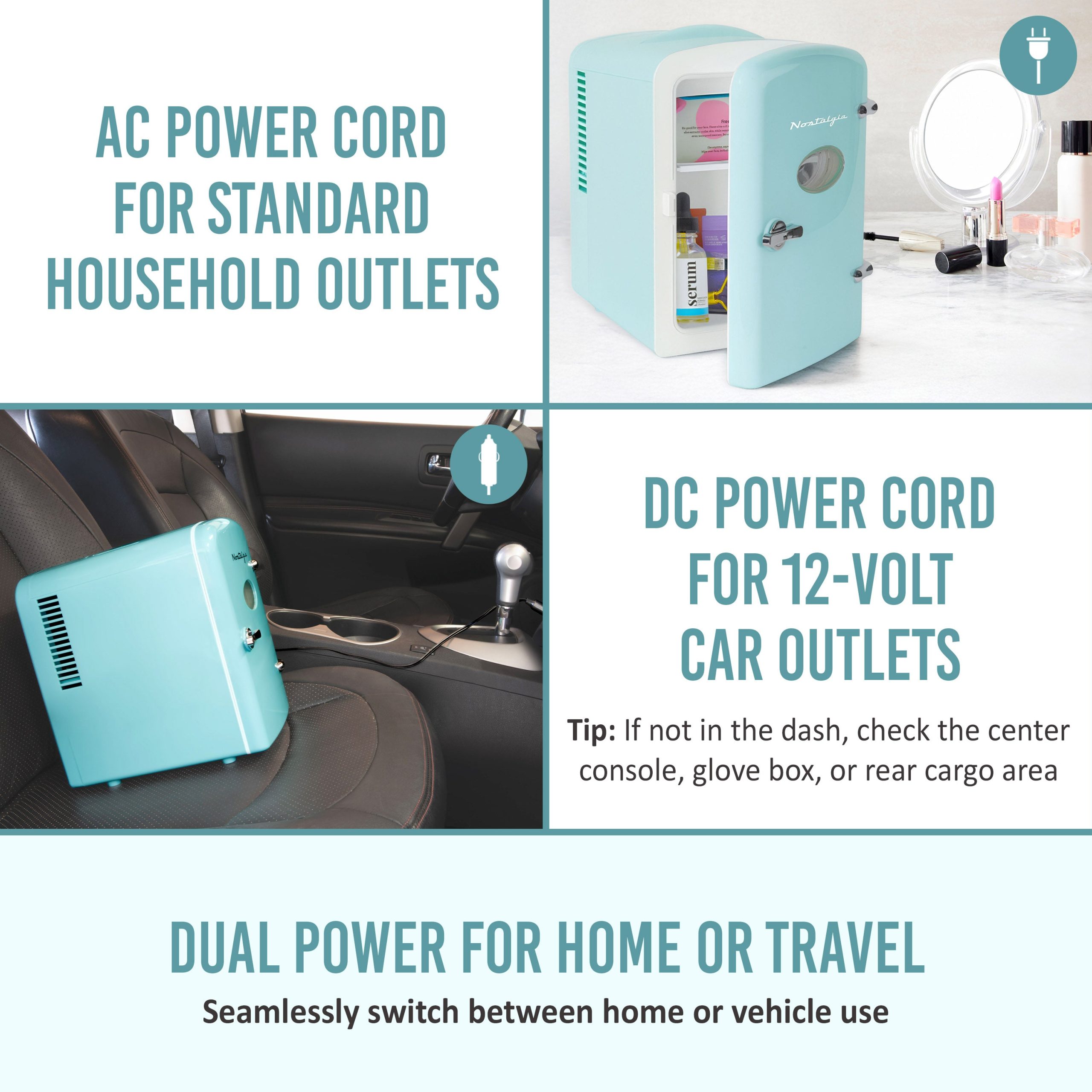 Retro 6-Can Personal Cooling and Heating Refrigerator with Display Window & Carry Handle. Aqua - Image 5