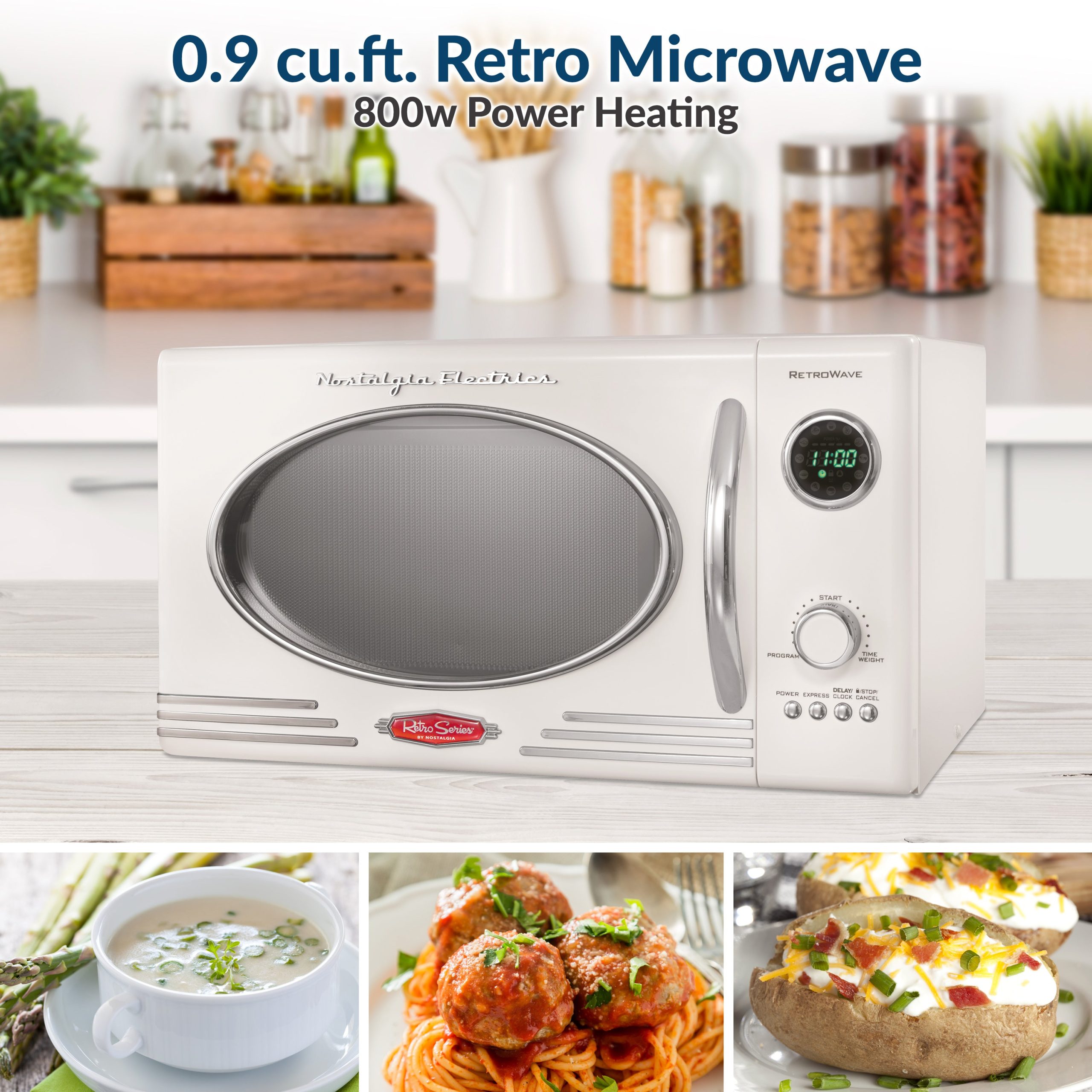 Retro 0.9 Cubic Foot 800-Watt Countertop Microwave Oven - Ivory. RMO4IVY - Image 2