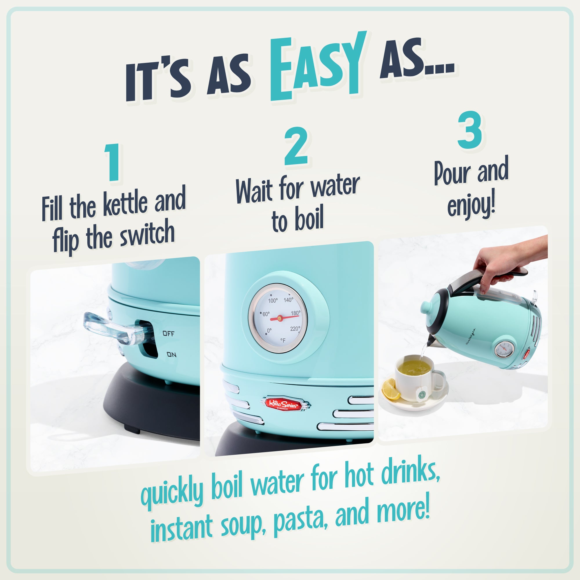 Retro 1.7-Liter Stainless Steel Electric Water Kettle with Strix Thermostat. Aqua - Image 3