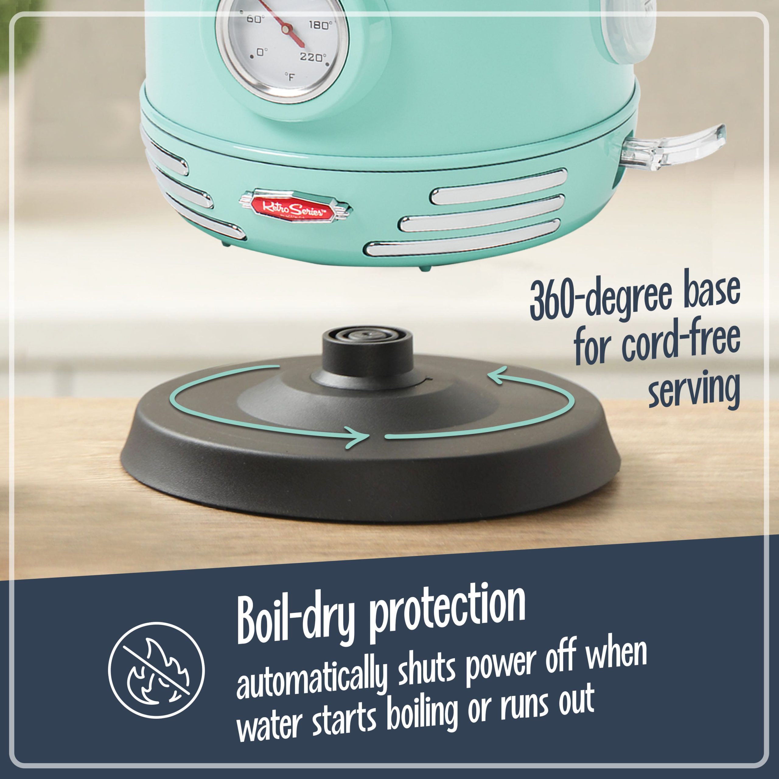 Retro 1.7-Liter Stainless Steel Electric Water Kettle with Strix Thermostat. Aqua - Image 7