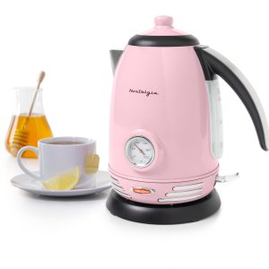 Retro 1.7-Liter Stainless Steel Electric Water Kettle with Strix Thermostat. Pink
