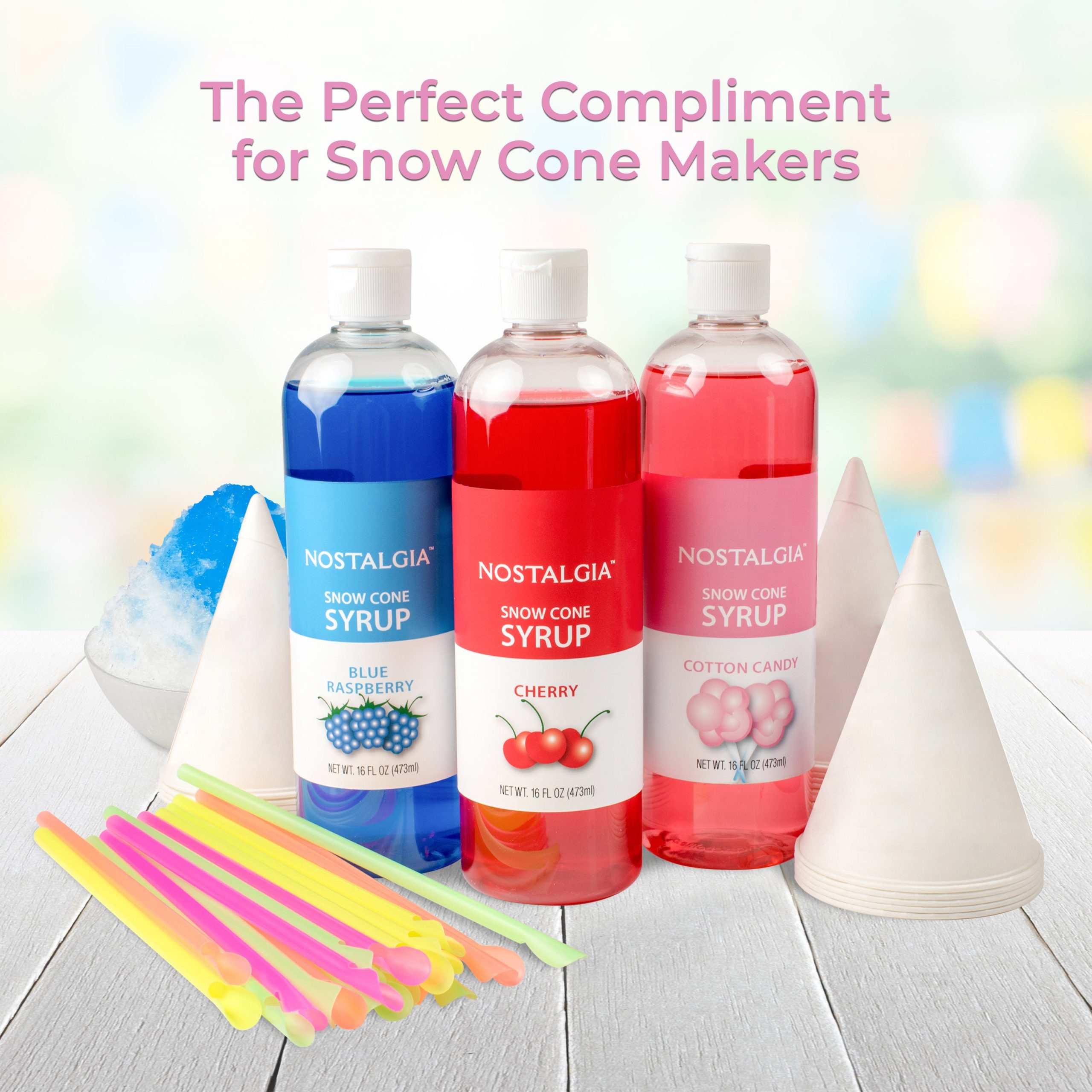 Premium 16-Ounce Snow Cone Syrups. Cups and Spoon-Straws Party Kit - Image 2