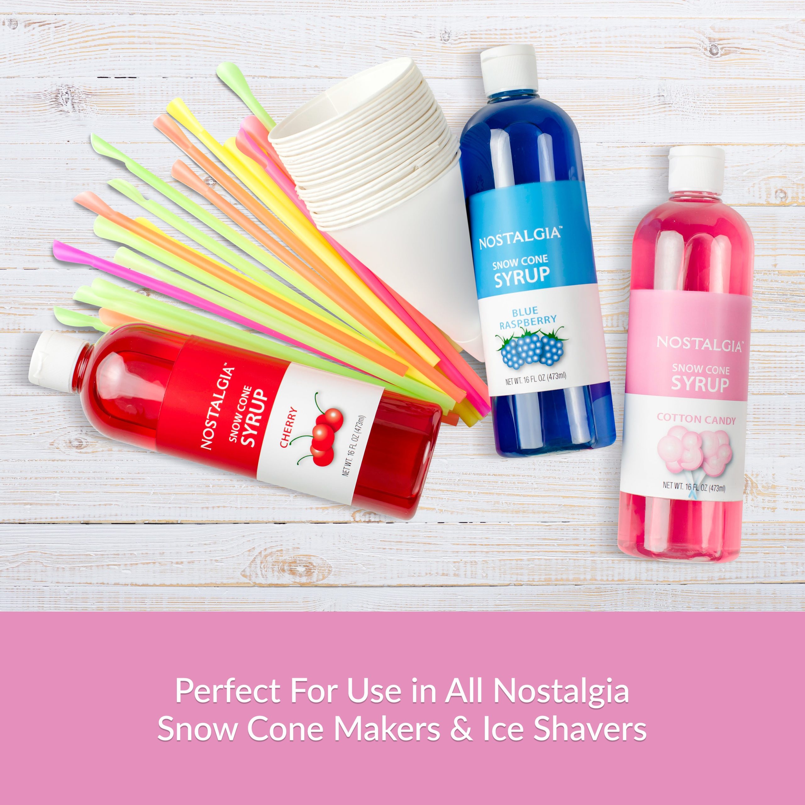 Premium 16-Ounce Snow Cone Syrups. Cups and Spoon-Straws Party Kit - Image 5