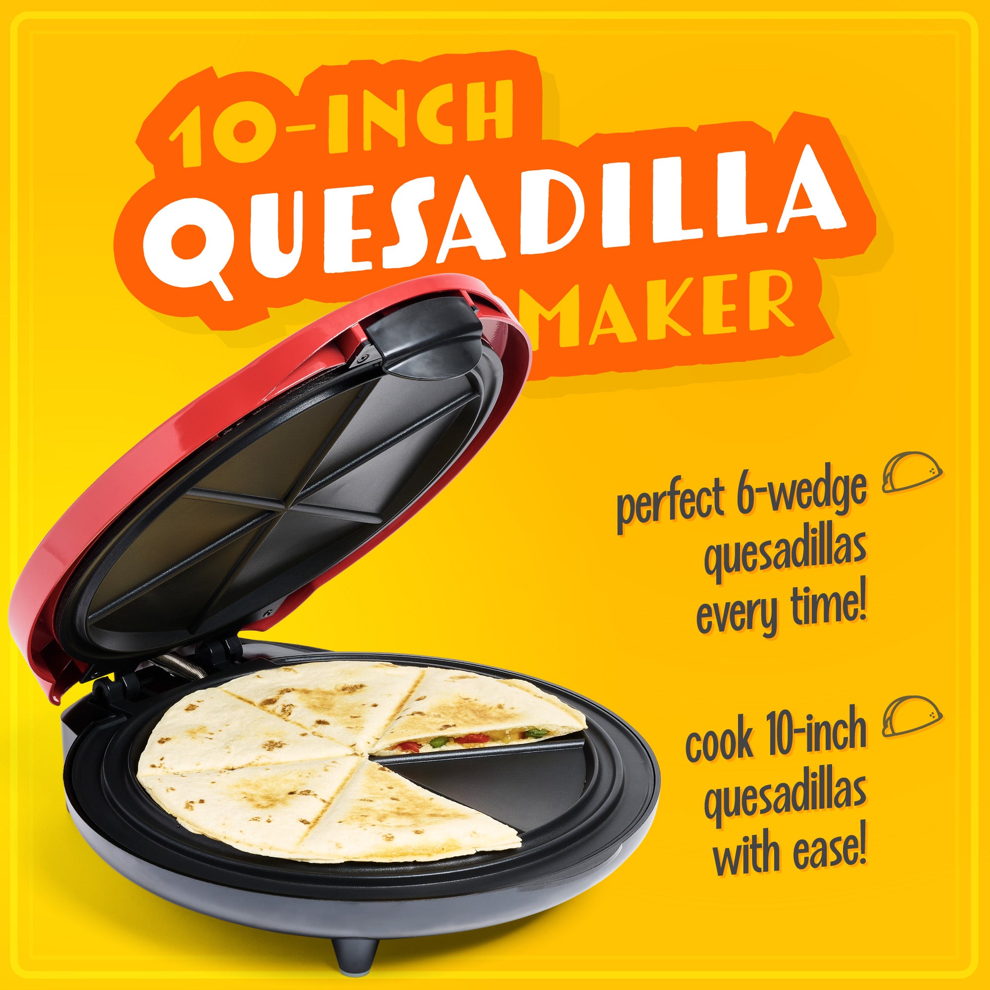Taco Tuesday Deluxe 10-Inch 6-Wedge Electric Quesadilla Maker with Extra Stuffing Latch - Image 2