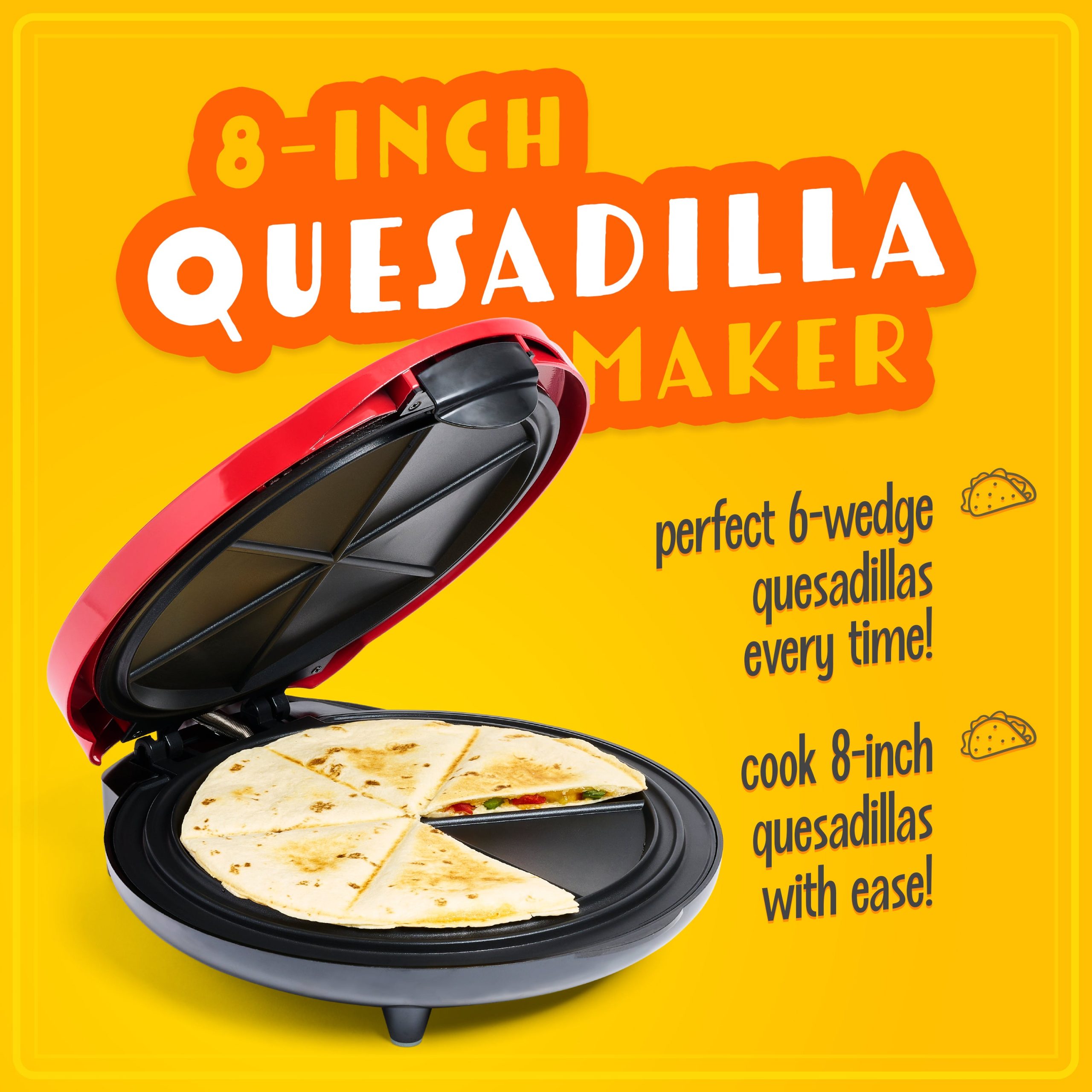 Taco Tuesday Deluxe 8-Inch 6-Wedge Electric Quesadilla Maker with Extra Stuffing Latch - Image 3