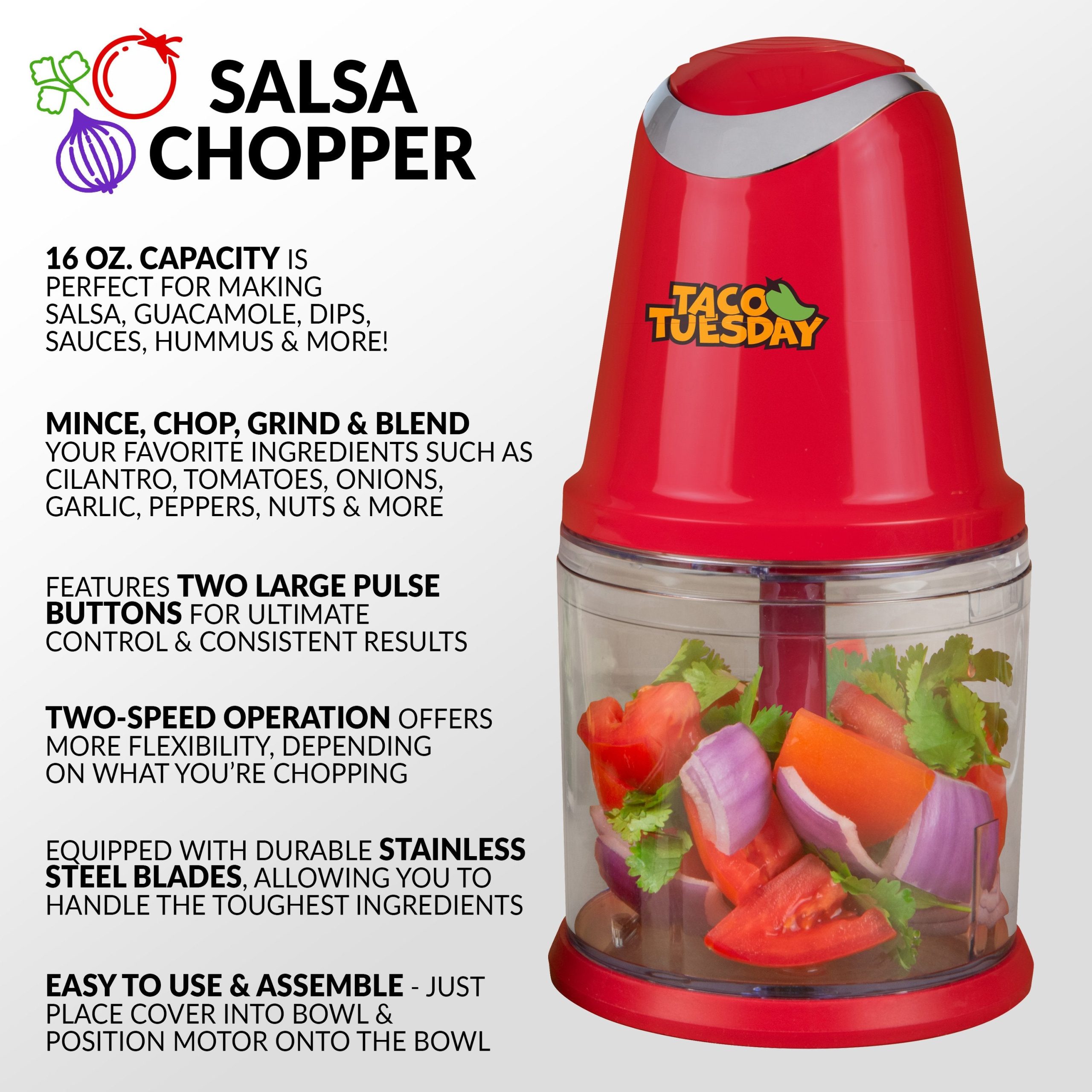 Taco Tuesday 2-Speed Salsa & Guacamole Chopper. 2 Cup Capacity - Image 3