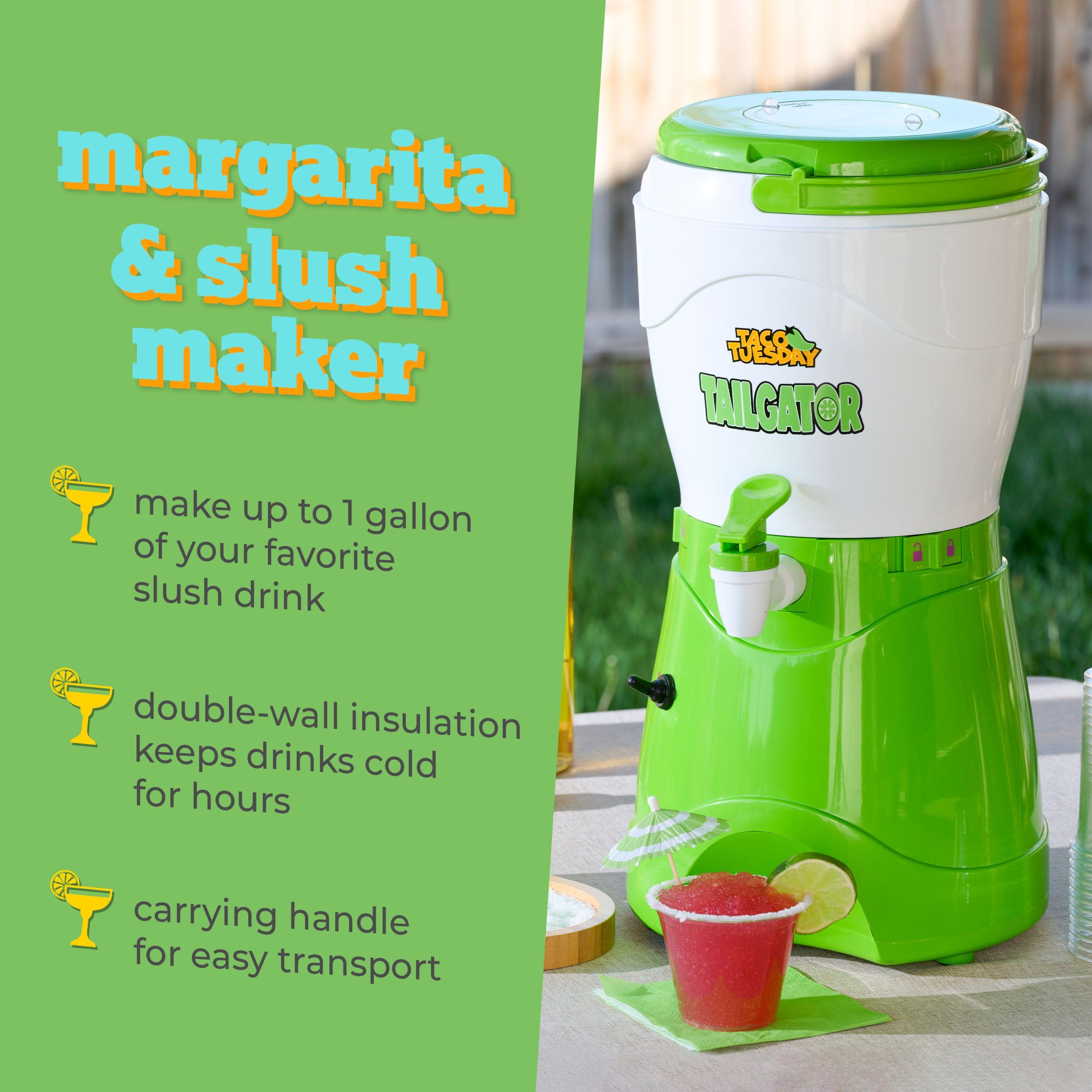 Taco Tuesday 1-Gallon AC/DC Tailgater Party Frozen Margarita & Slush Machine. Green - Image 3