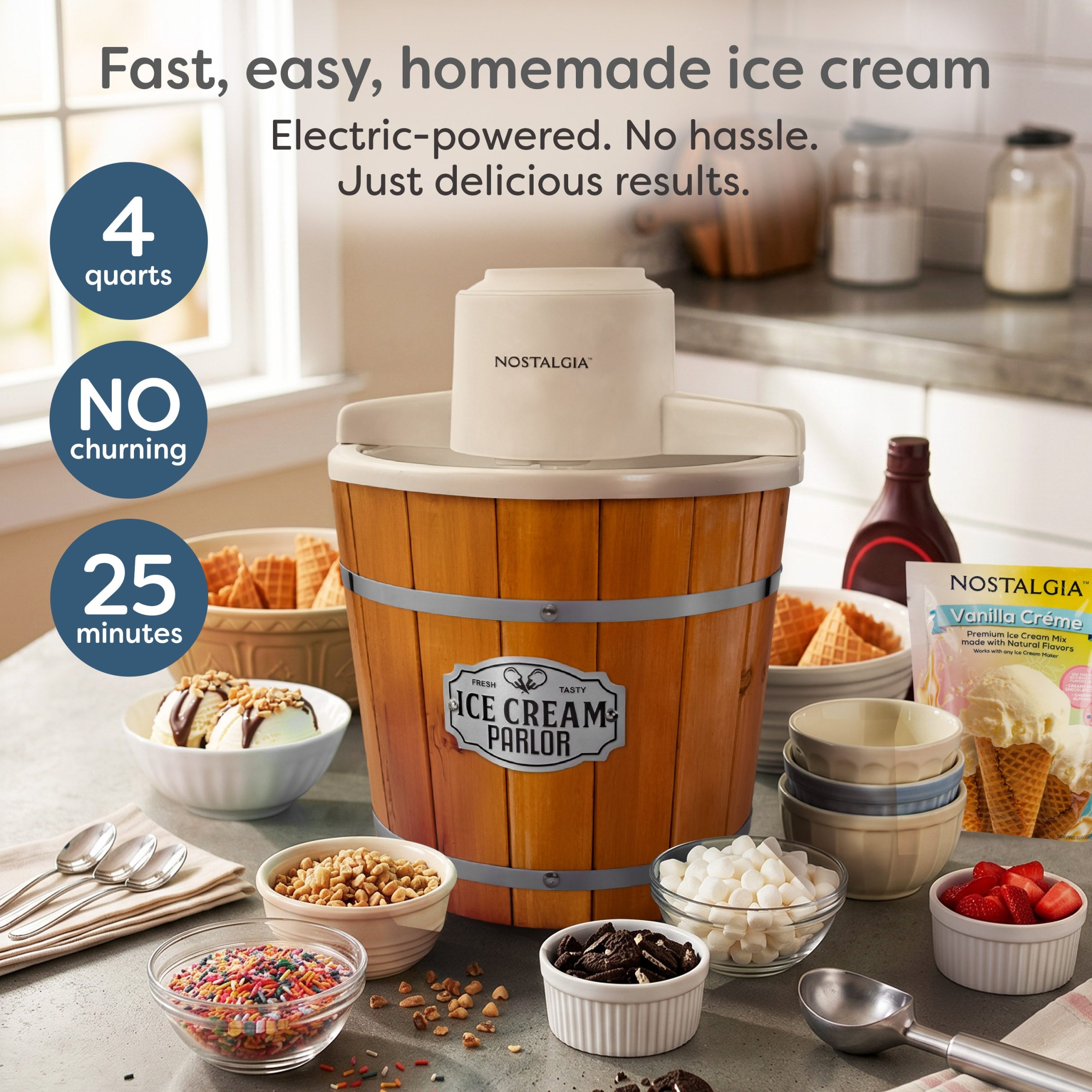 4-Quart Electric Wood Bucket Ice Cream Maker - Image 2