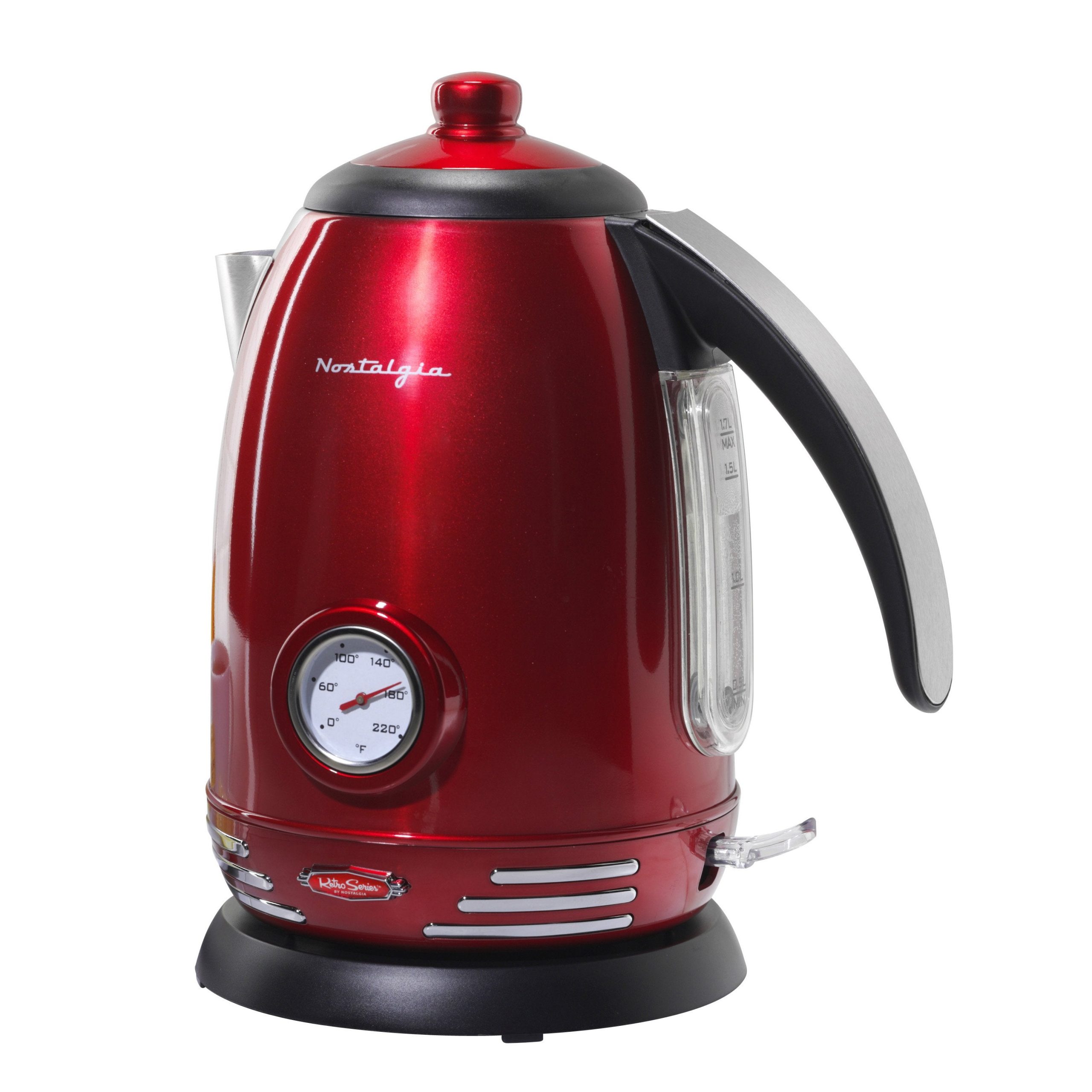 Retro 1.7-Liter Stainless Steel Electric Water Kettle with Strix Thermostat. Retro Red