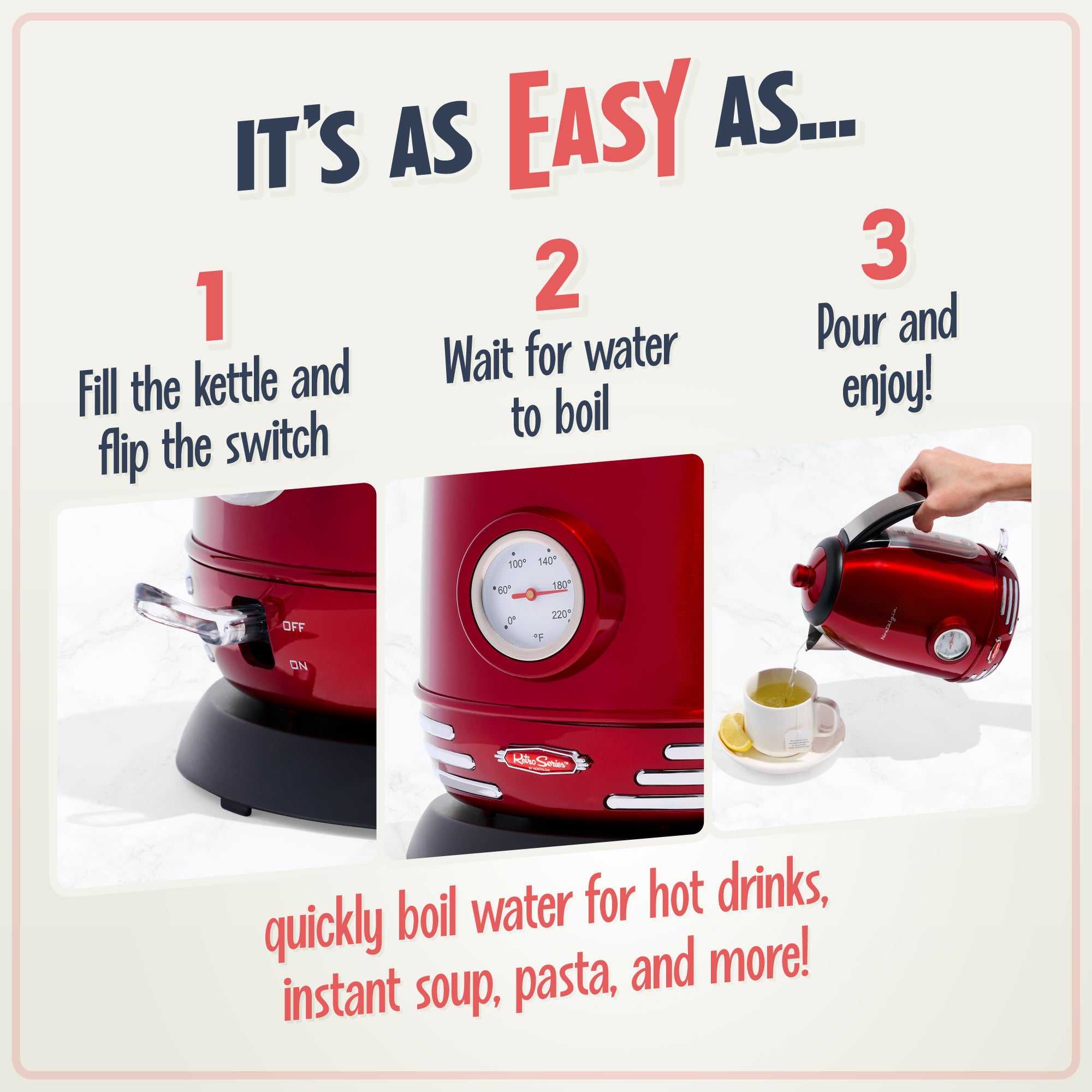 Retro 1.7-Liter Stainless Steel Electric Water Kettle with Strix Thermostat. Retro Red - Image 4